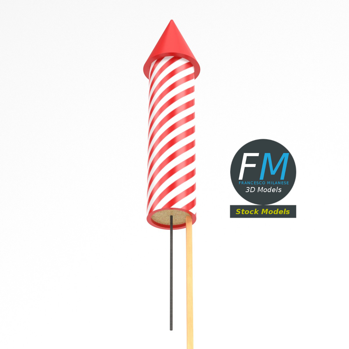 3D-Modell - Stilisierte Gestreifte Feuerwerksrakete - 04
