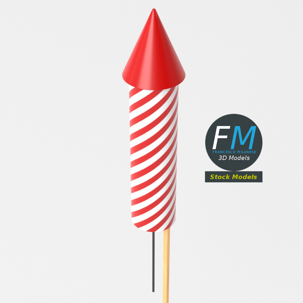 3D-Modell - Stilisierte Gestreifte Feuerwerksrakete - 05