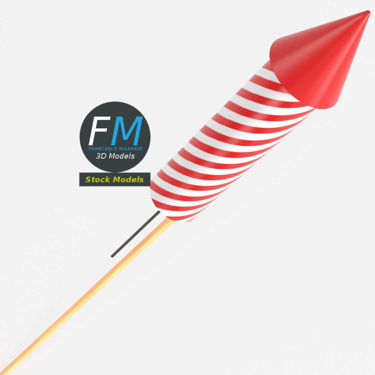 3D-Modell - Stilisierte Gestreifte Feuerwerksrakete - 06