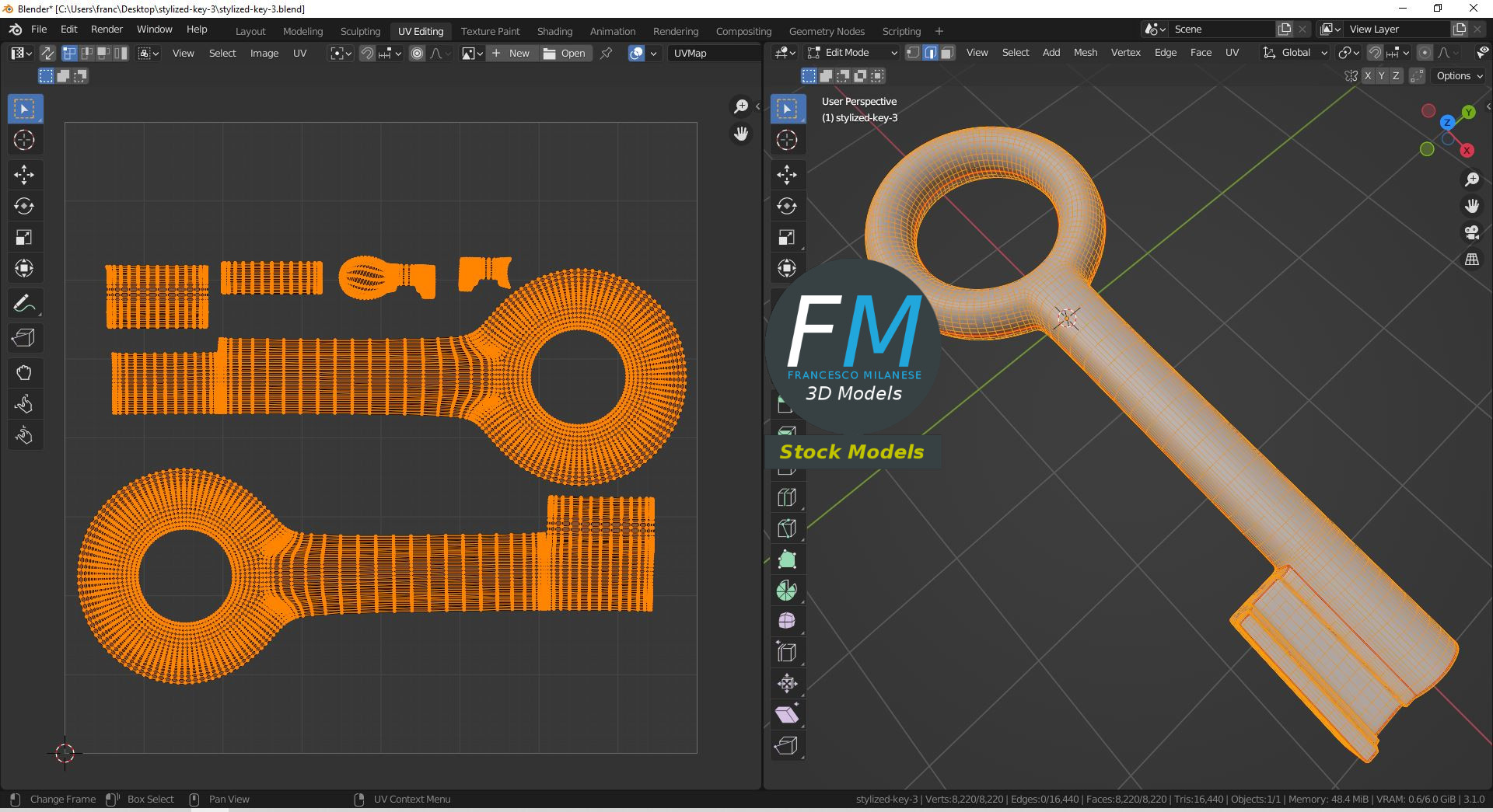 3D-Modell - Stilisierter Goldener Schlüssel - 10