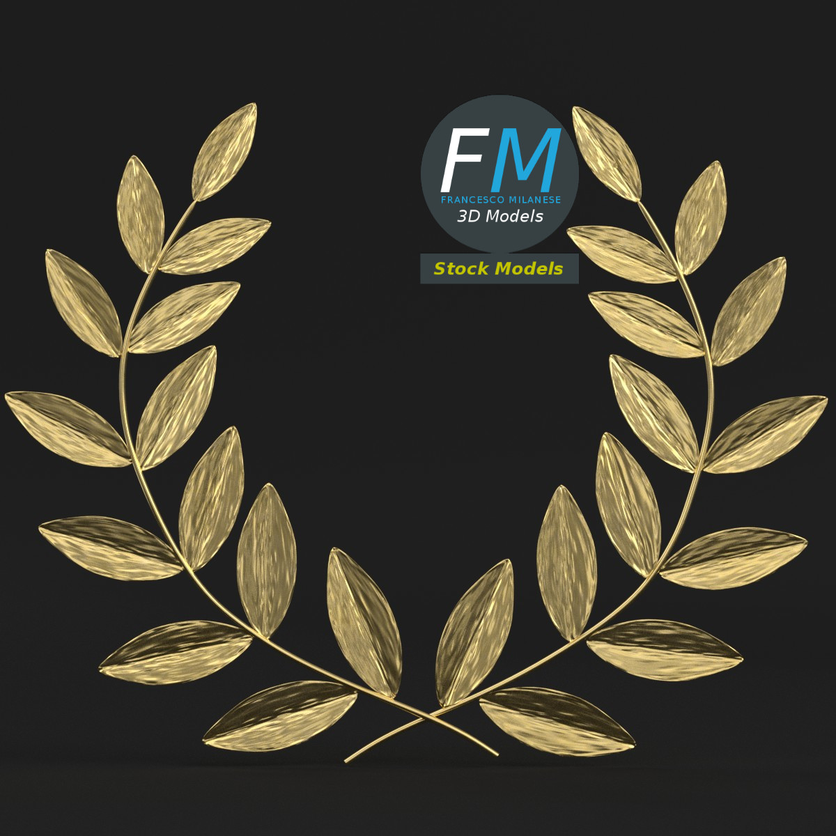 3D-Modell - Stilisierter Goldener Lorbeerkranz - 01