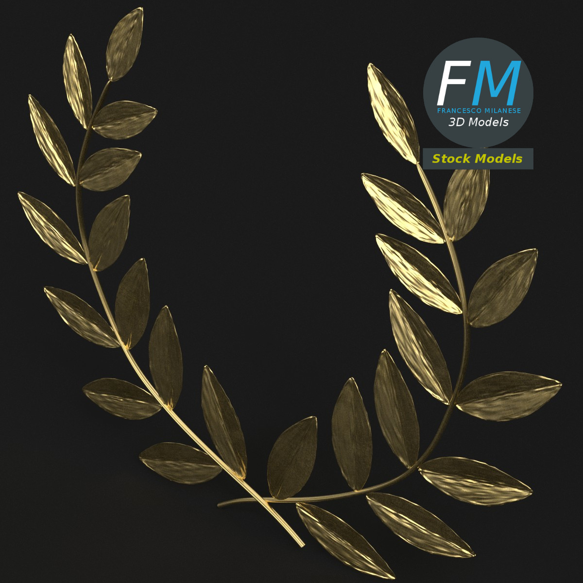 3D-Modell - Stilisierter Goldener Lorbeerkranz - 02