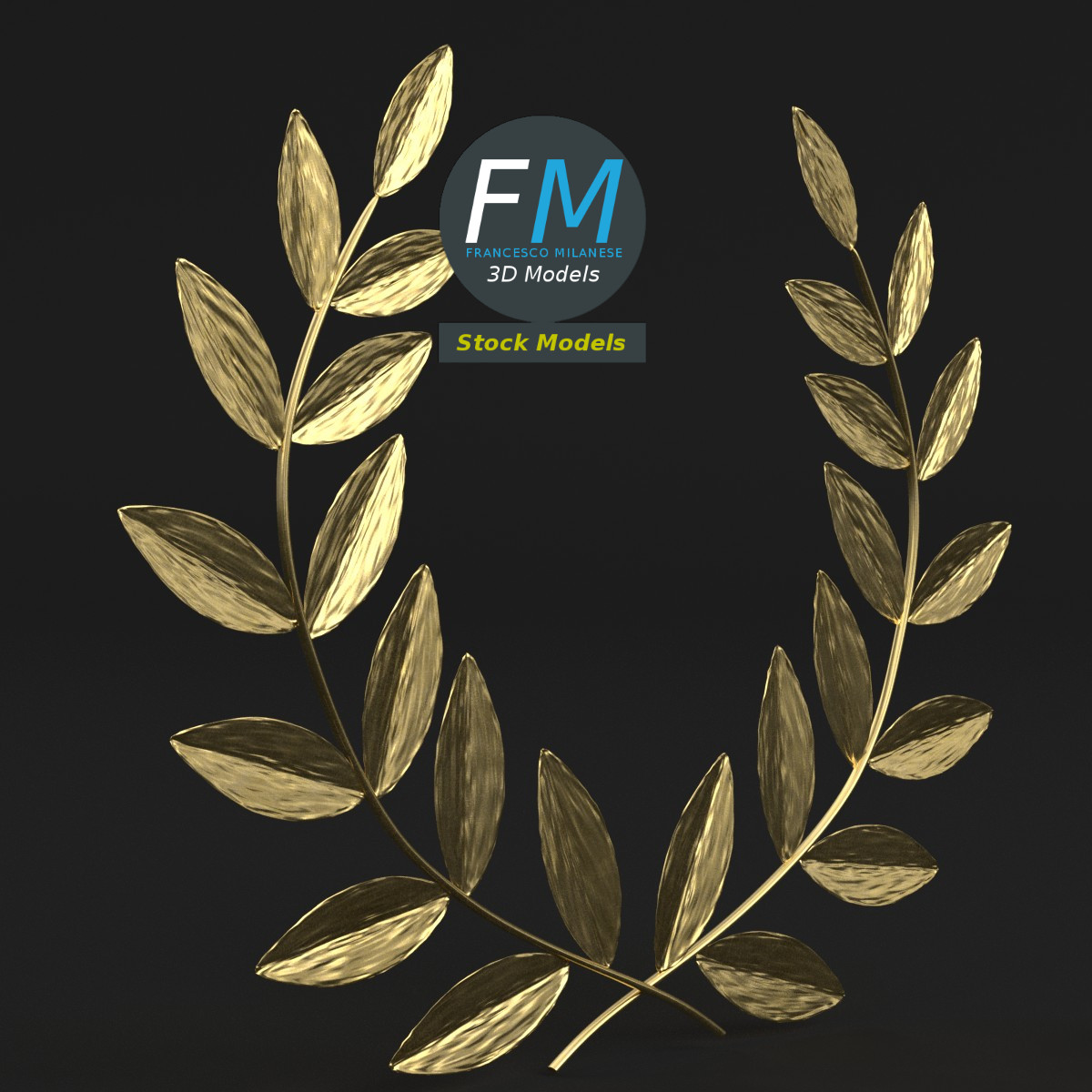 3D-Modell - Stilisierter Goldener Lorbeerkranz - 03