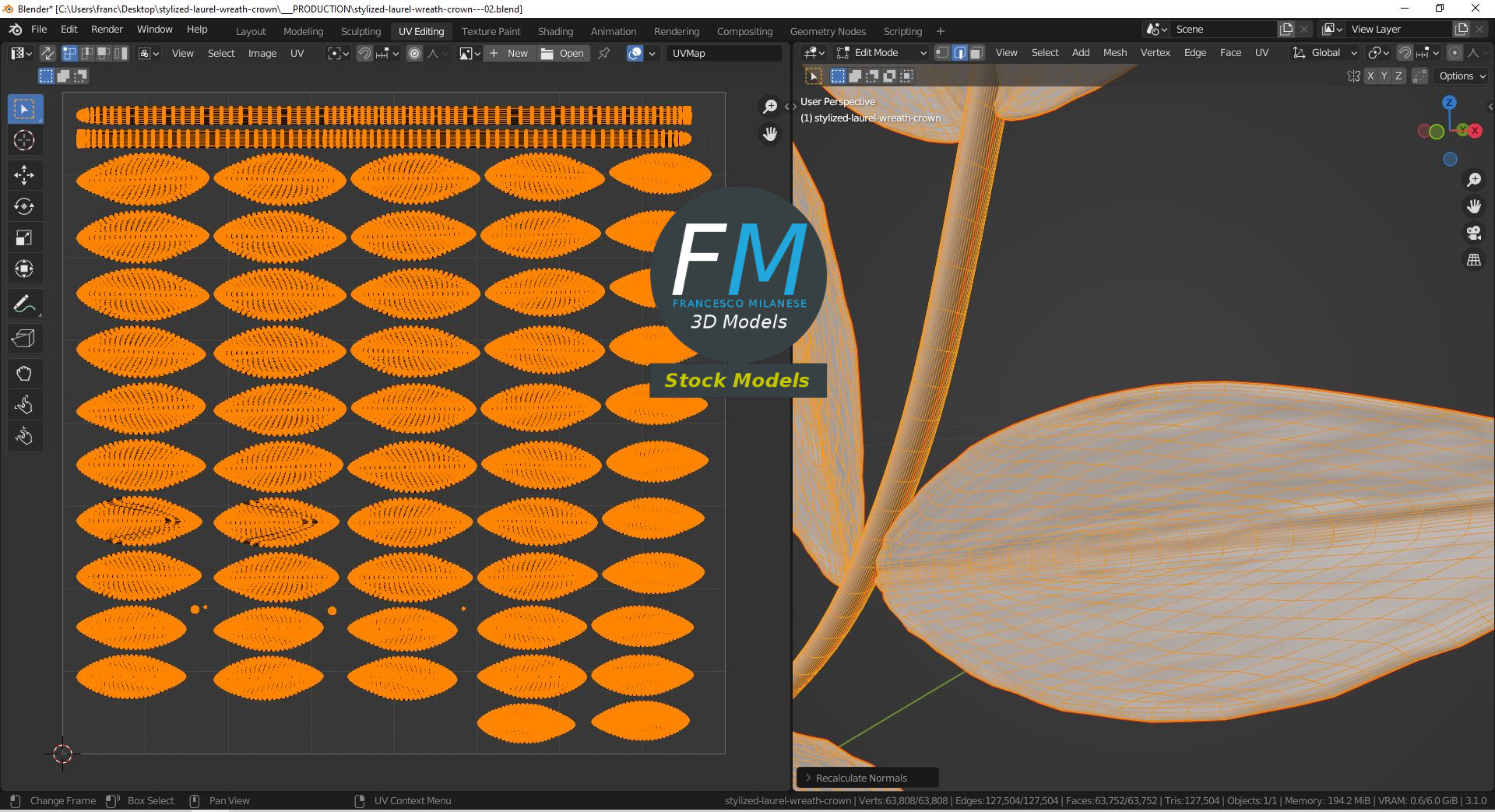 3D-Modell - Stilisierter Goldener Lorbeerkranz - 10