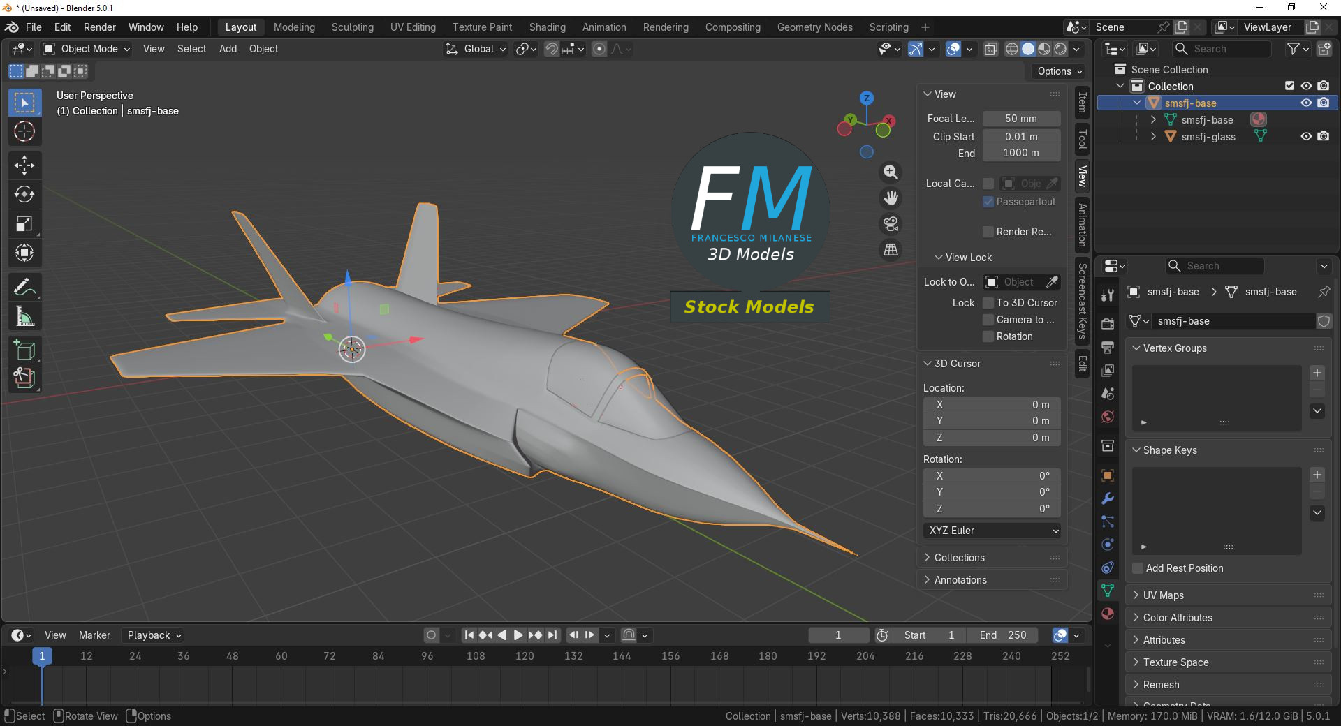 3D-Modell - Stilisiertes Modernes Tarnkappenkampfflugzeug - 09