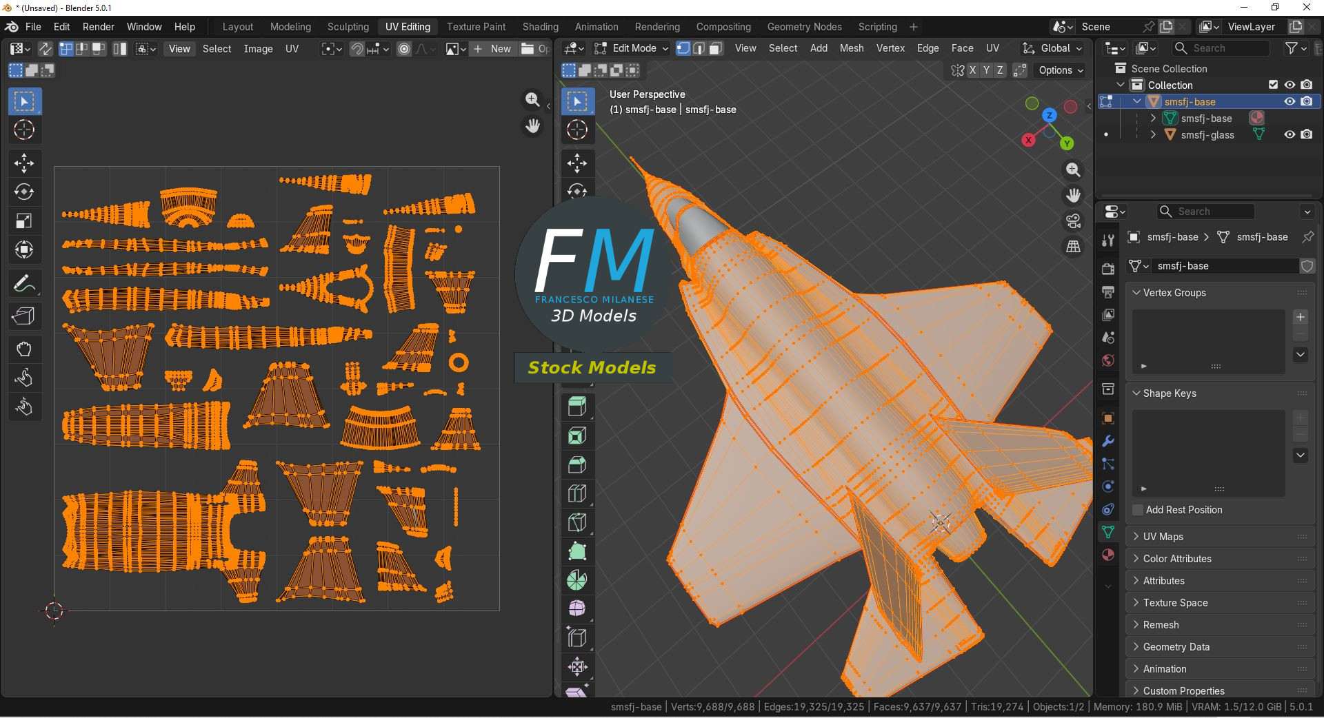 3D-Modell - Stilisiertes Modernes Tarnkappenkampfflugzeug - 10