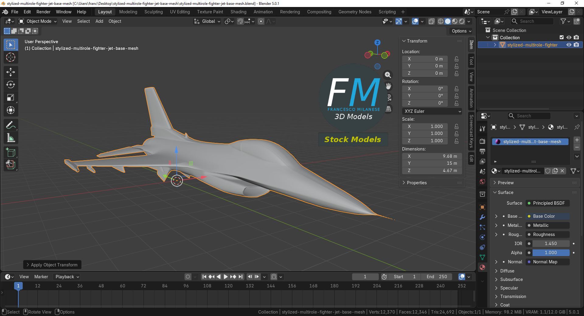 3D-Modell - Stilisiertes Mehrzweck-Kampfflugzeug Basismodell - 09