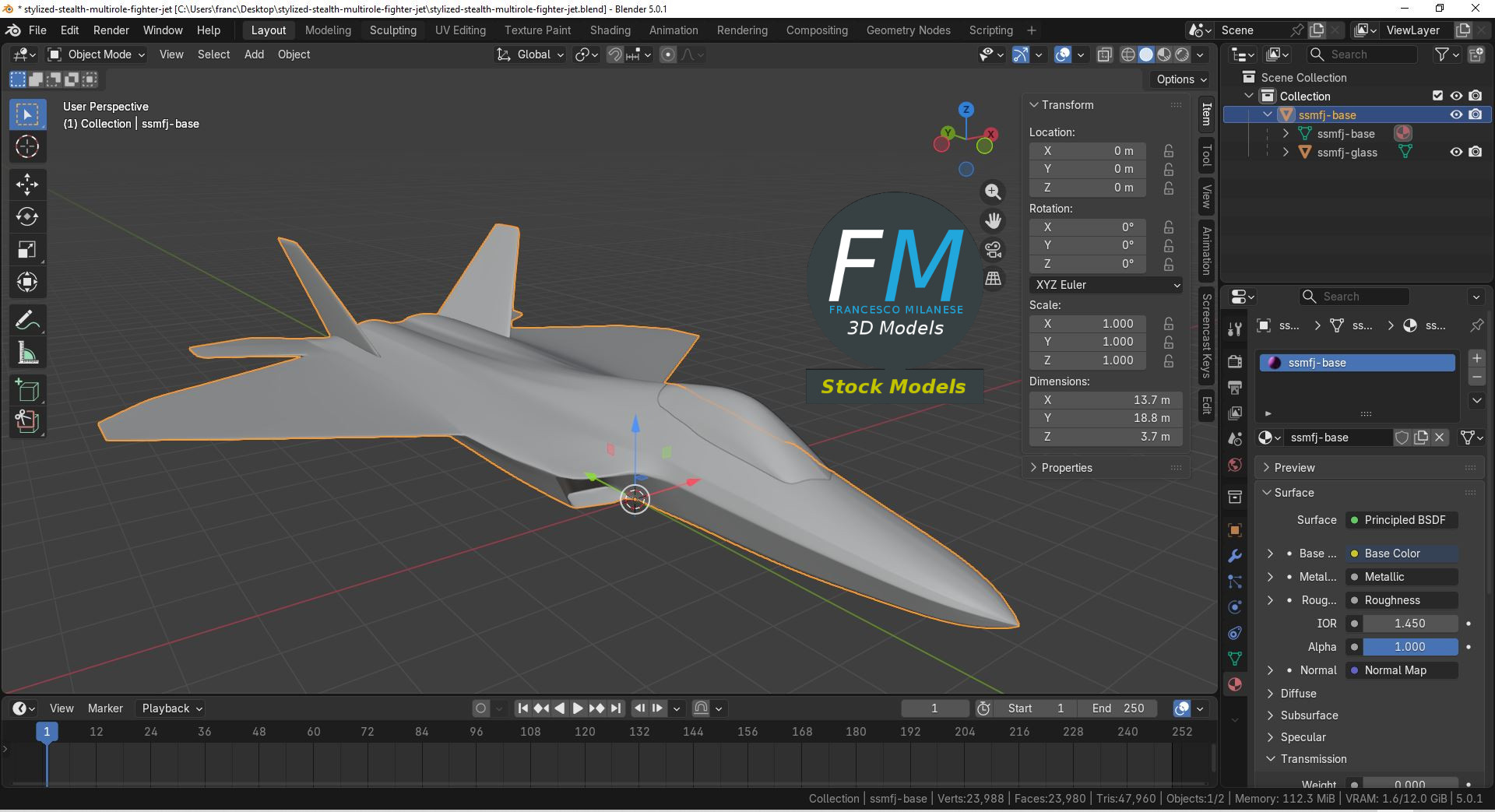 3D-Modell - Stilisiertes Tarnkappen-Mehrzweckkampfflugzeug - 09
