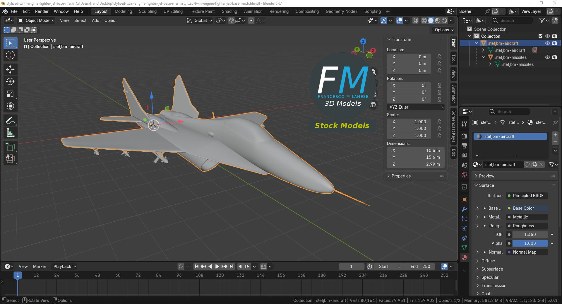 3D-Modell - Stilisierter Zweistrahliger Kampfjet Basismesh - 09