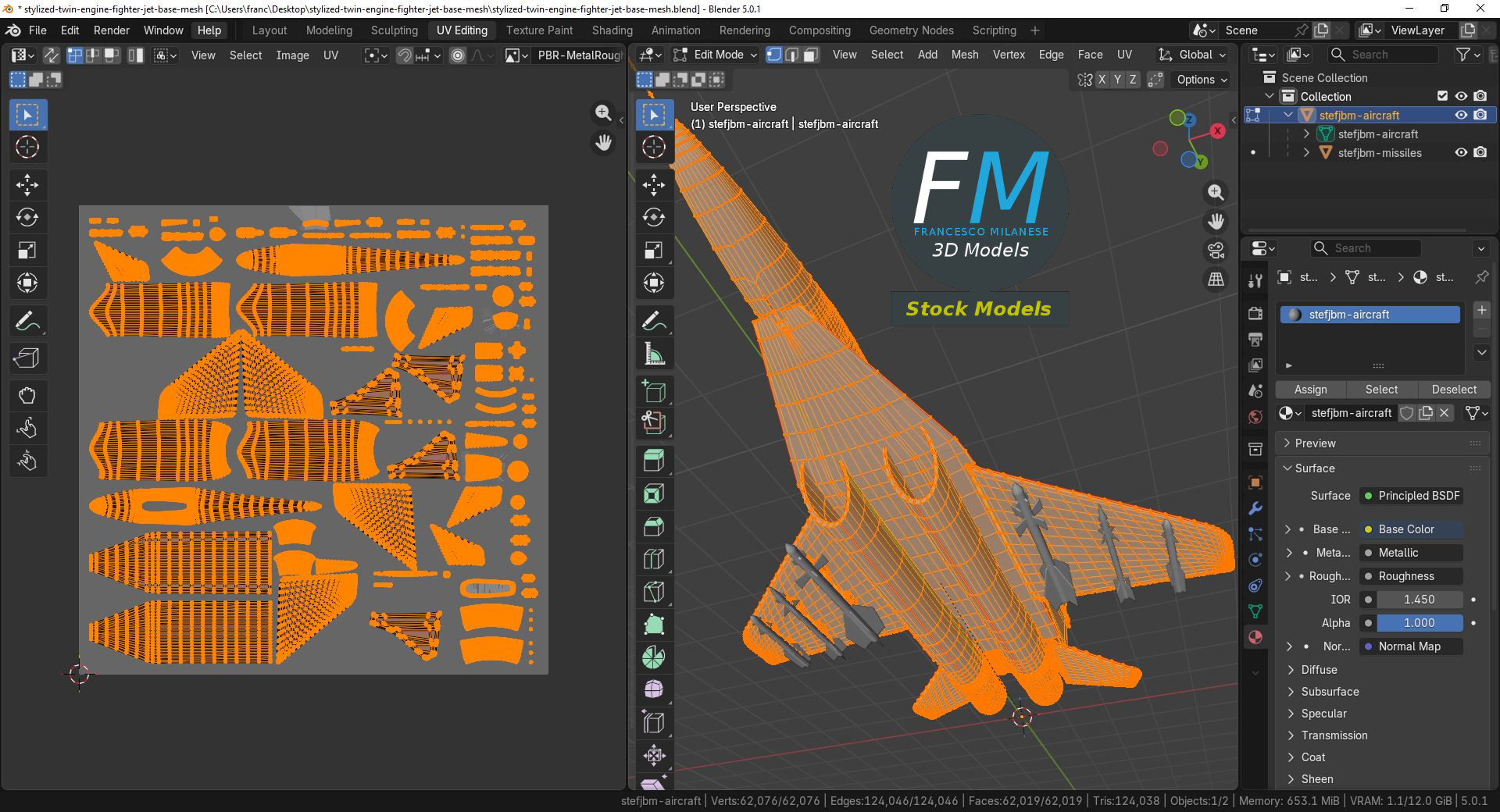 3D-Modell - Stilisierter Zweistrahliger Kampfjet Basismesh - 10