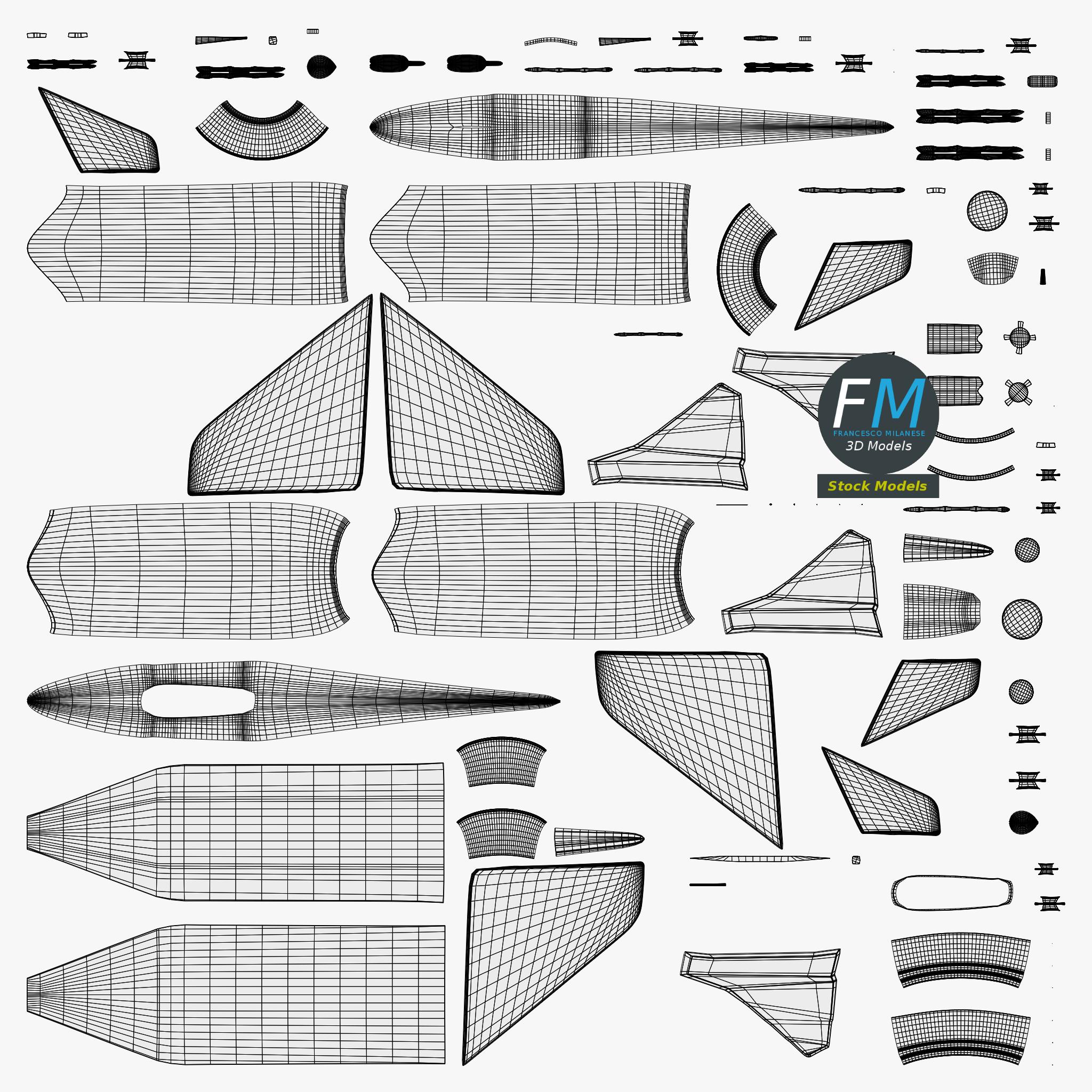 3D-Modell - Stilisierter Zweistrahliger Kampfjet Basismesh - 11