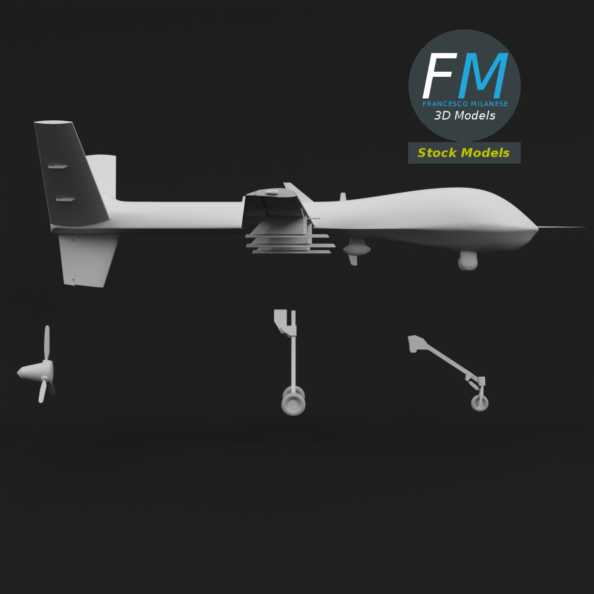 3D-Modell - Stilisierte UAV-Drohne Base Mesh - 04