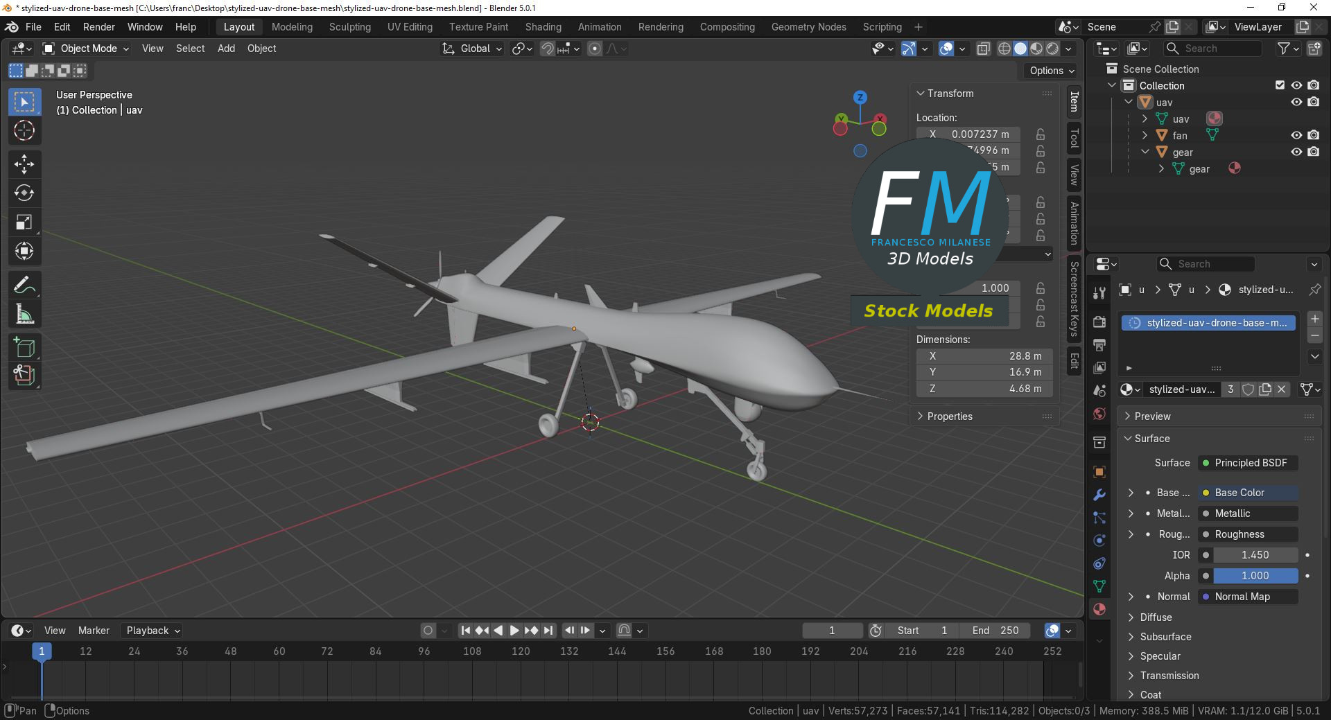 3D-Modell - Stilisierte UAV-Drohne Base Mesh - 09
