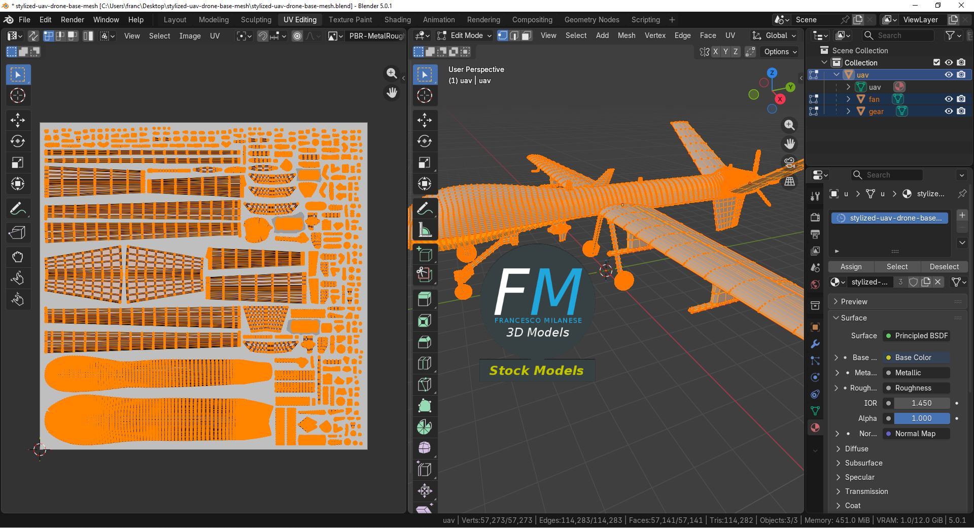 3D-Modell - Stilisierte UAV-Drohne Base Mesh - 10