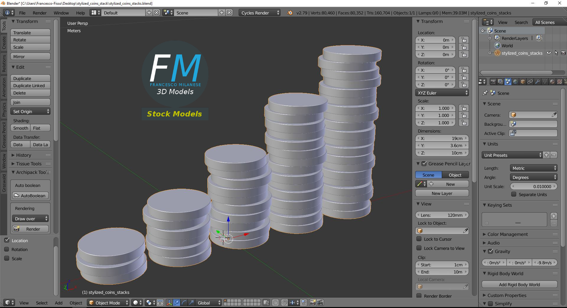 3D-Modell - Stilisierte Münzstapel - 09