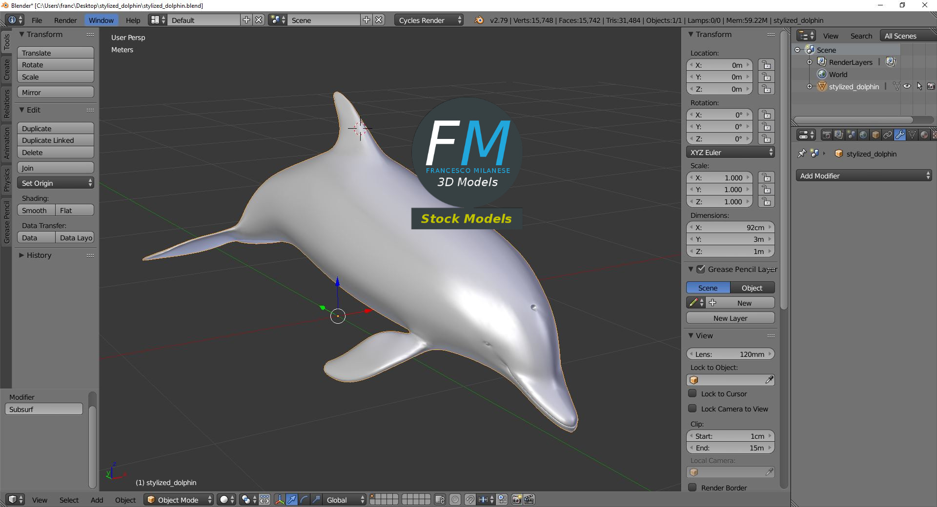 3D-Modell - Stilisierter Delfin - 09