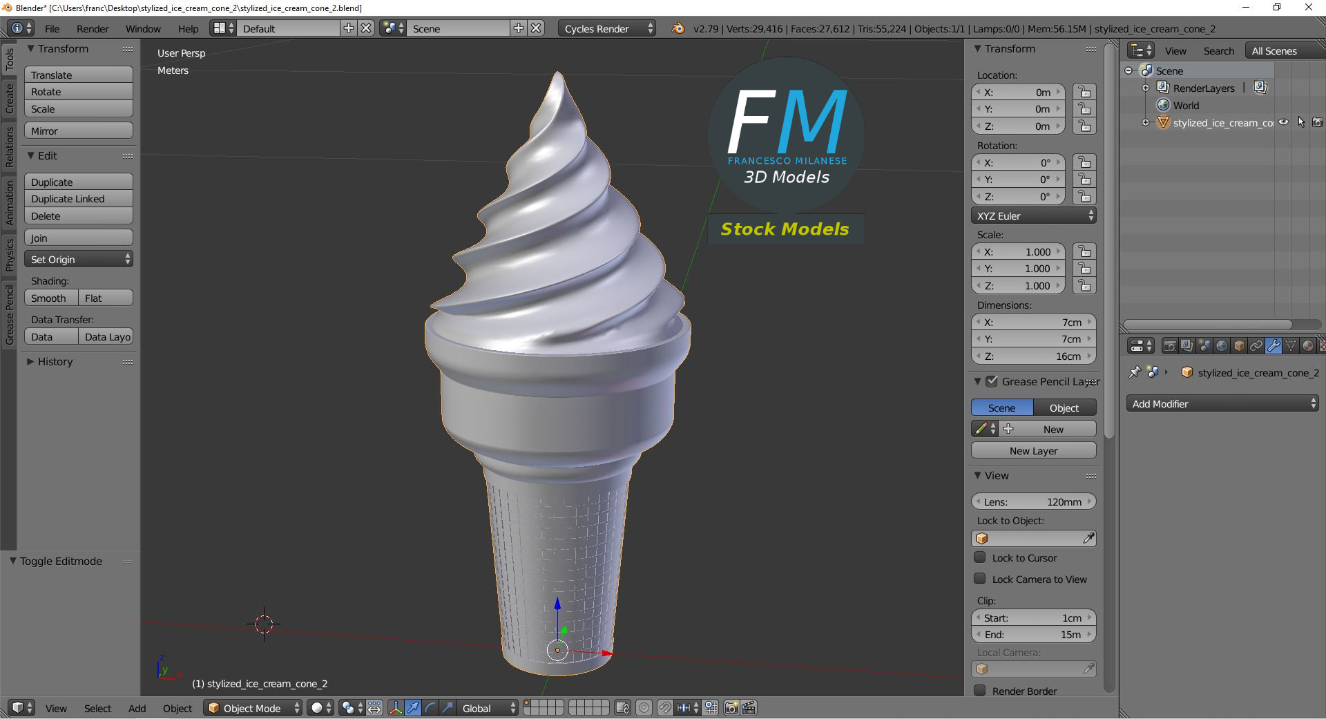3D-Modell - Stilisierte Softeiswaffel - 09