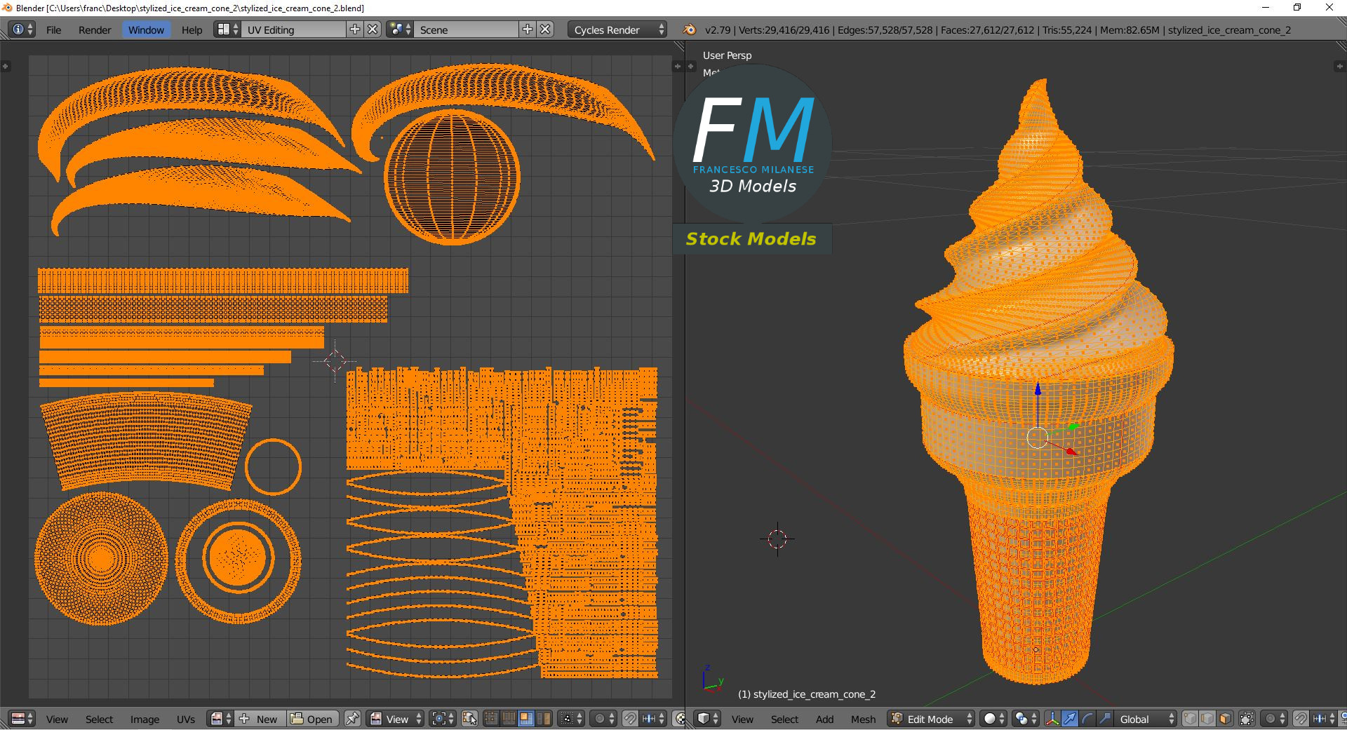 3D-Modell - Stilisierte Softeiswaffel - 10