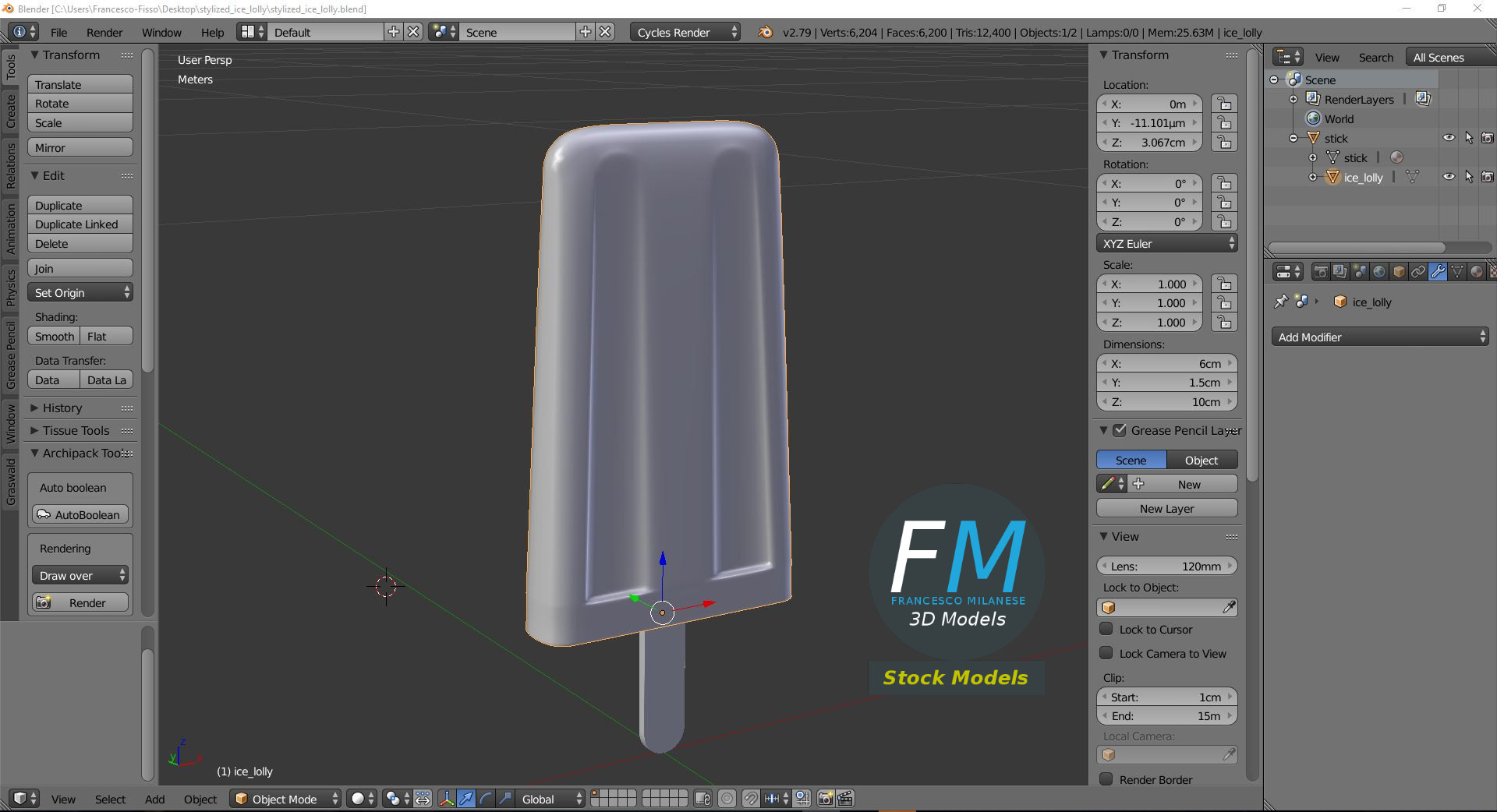 3D-Modell - Stilisiertes Eis am Stiel - 09