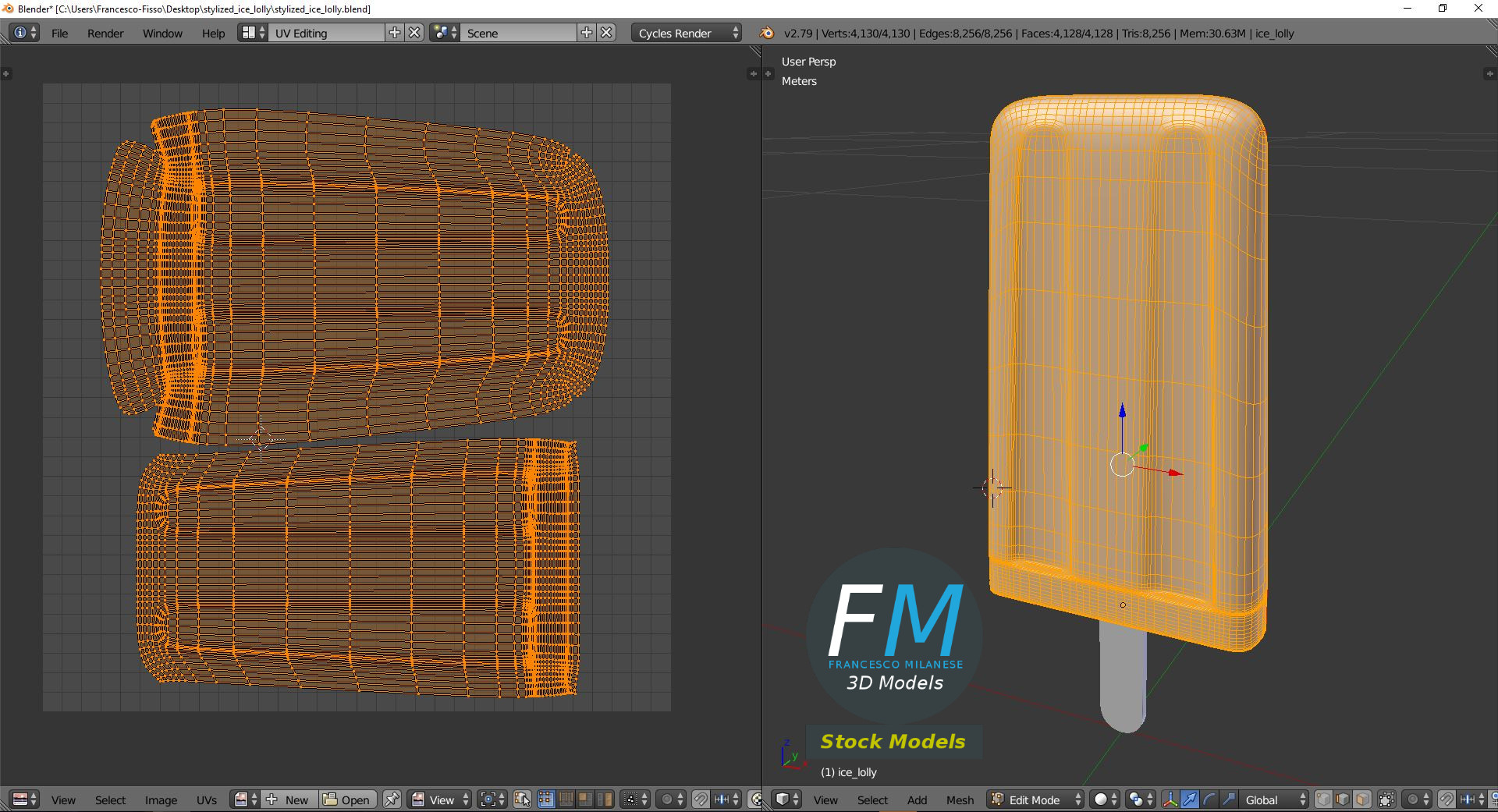 3D-Modell - Stilisiertes Eis am Stiel - 10