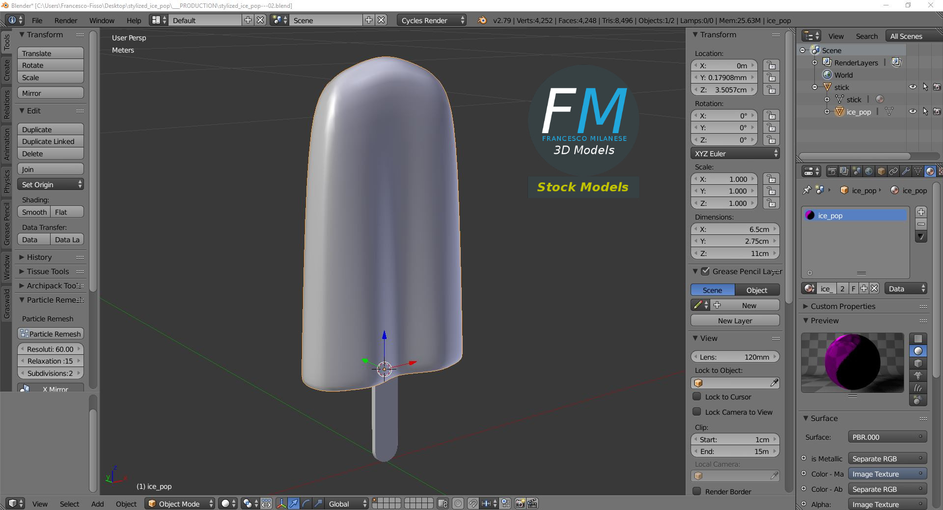 3D-Modell - Stilisiertes Eis am Stiel - 09