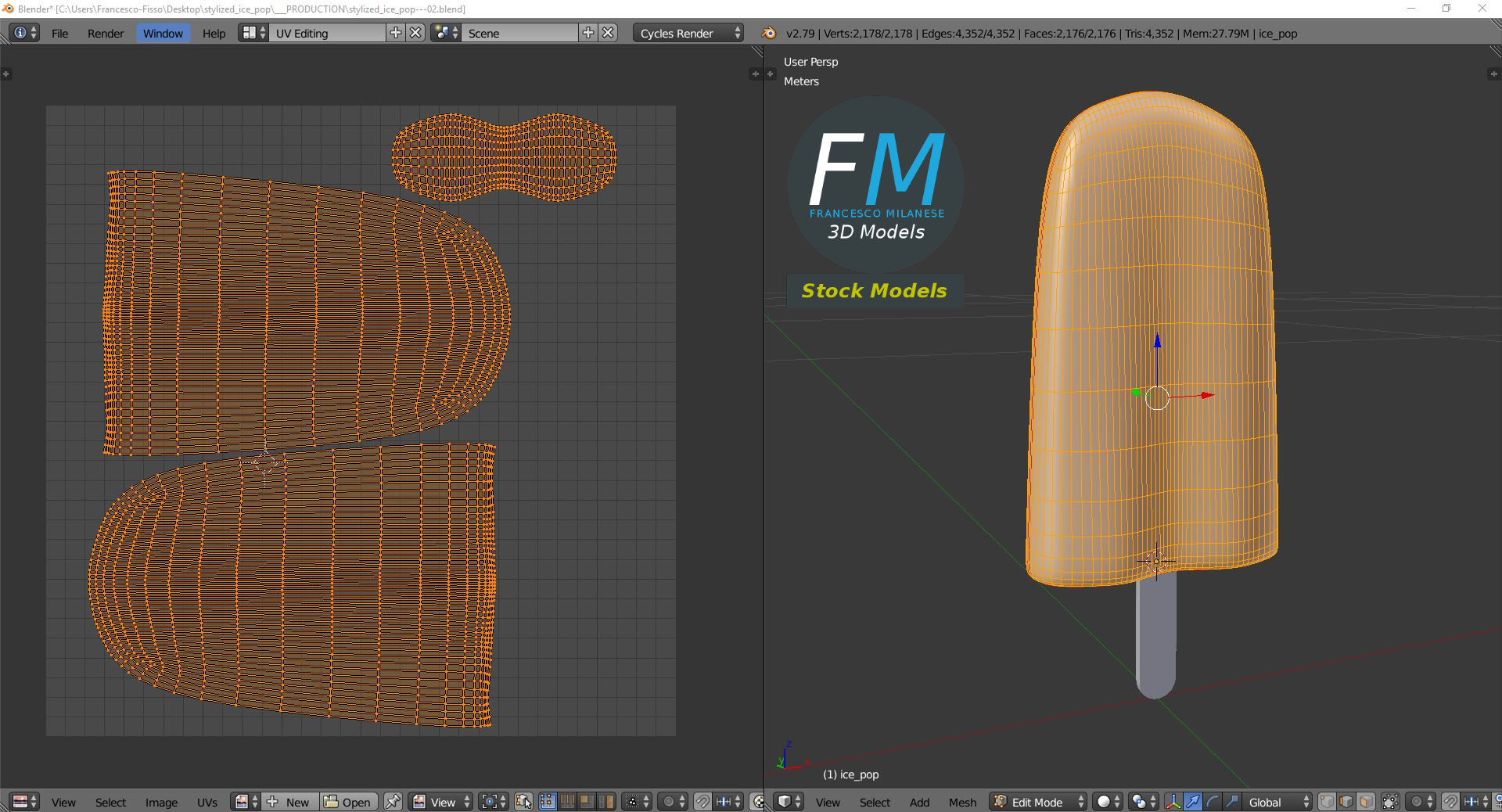 3D-Modell - Stilisiertes Eis am Stiel - 10