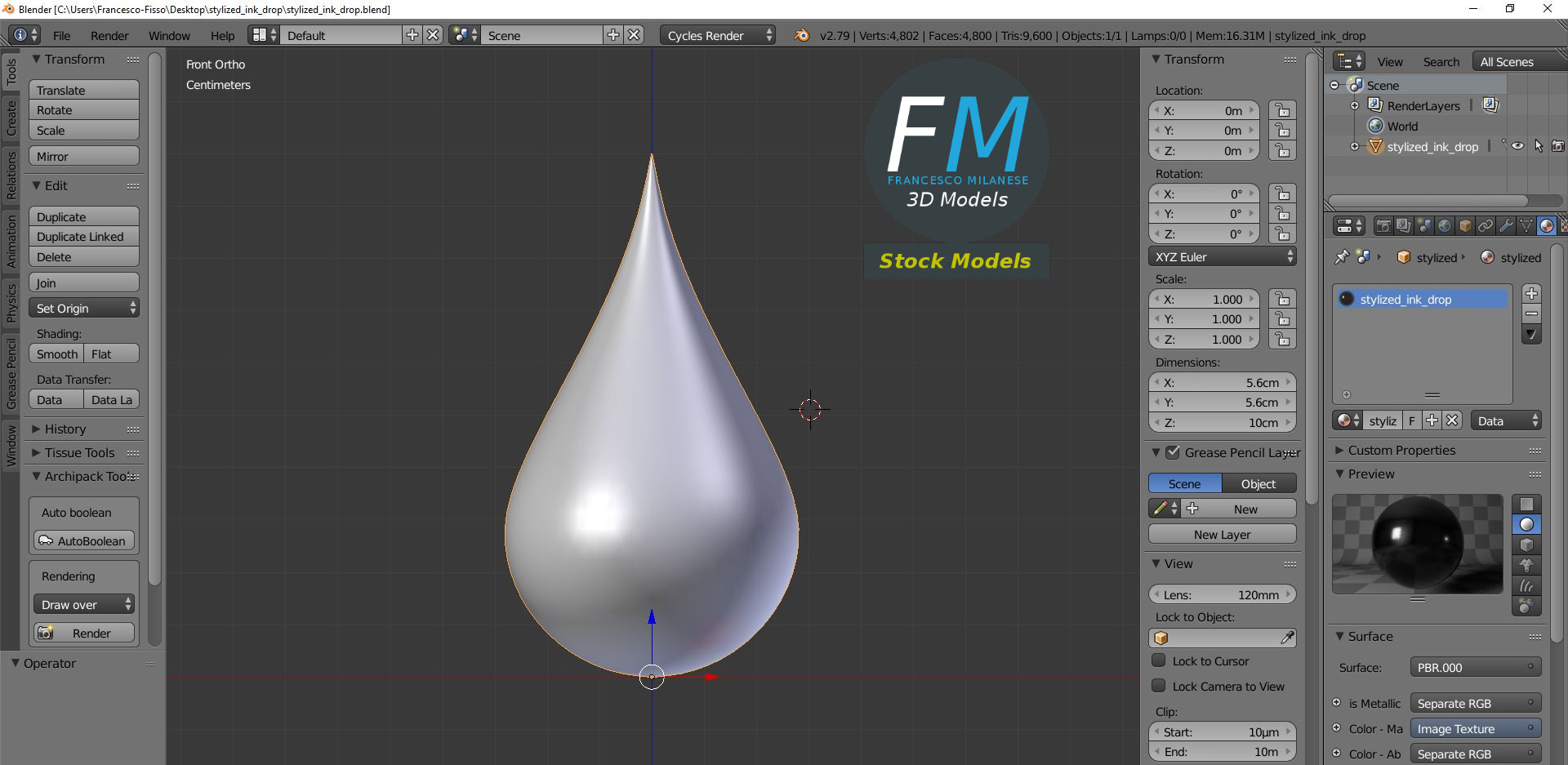 3D-Modell - Stilisierter Tintentropfen - 09