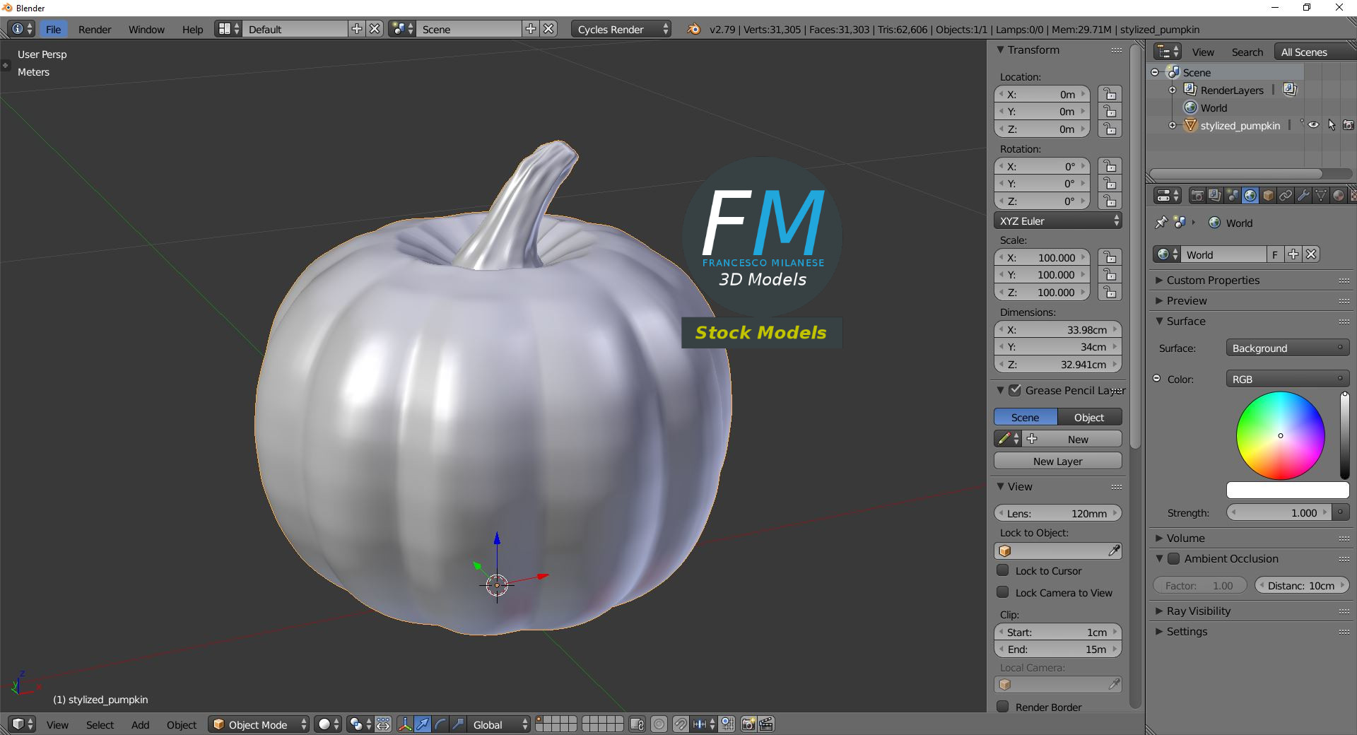 3D-Modell - Stilisierter Kürbis - 09