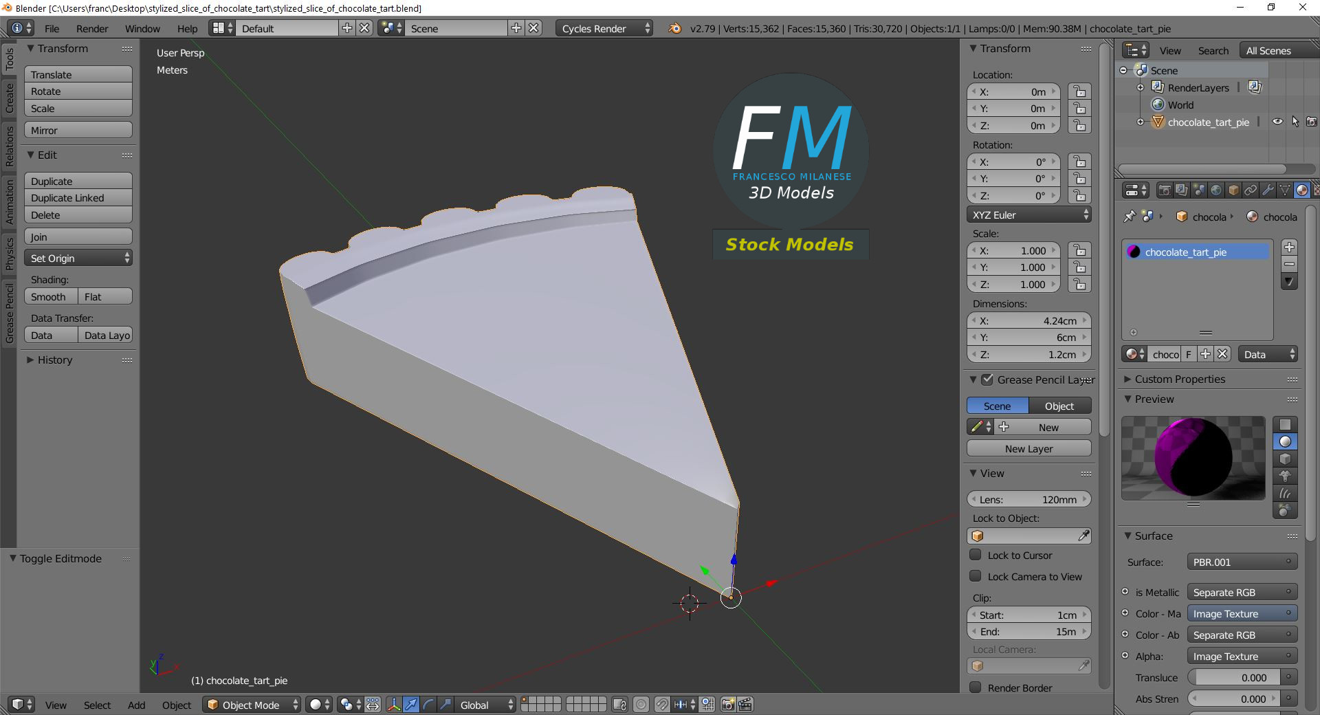 3D-Modell - Stilisiertes Stück Schokoladentarte - 09