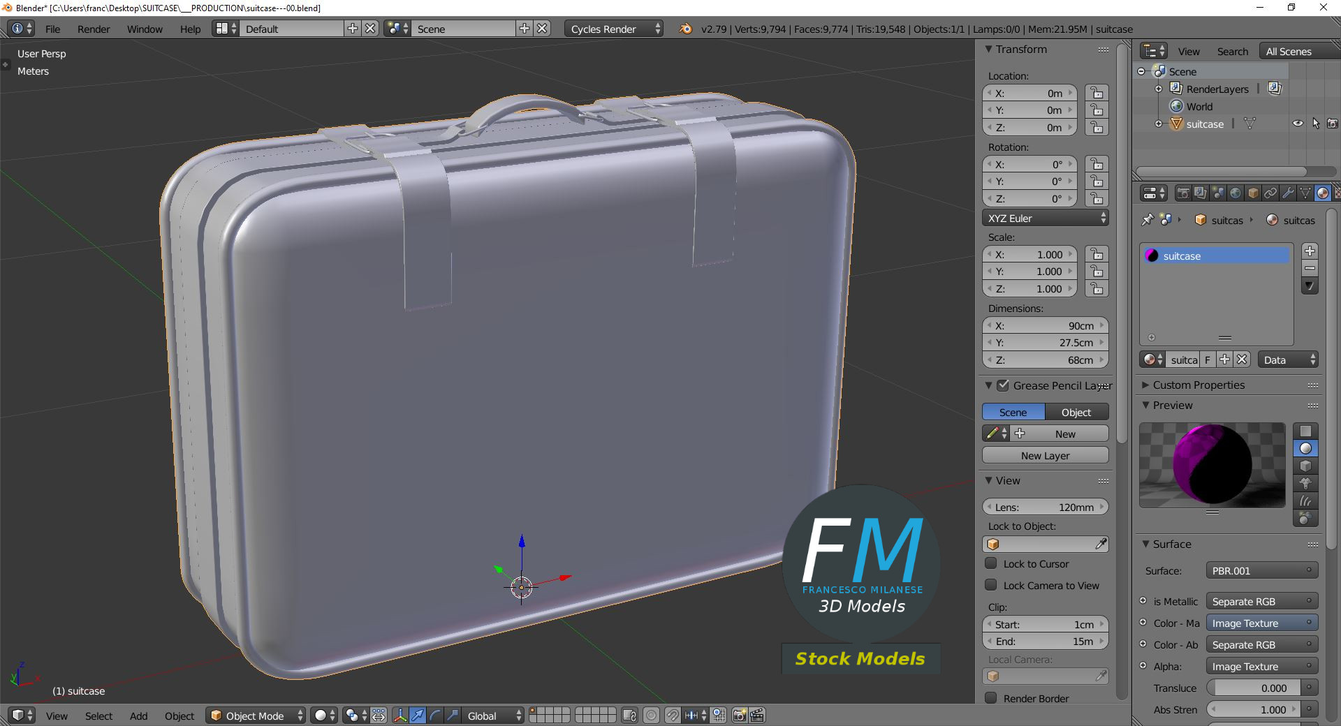 3D-Modell - Vintage-Lederkoffer - 09