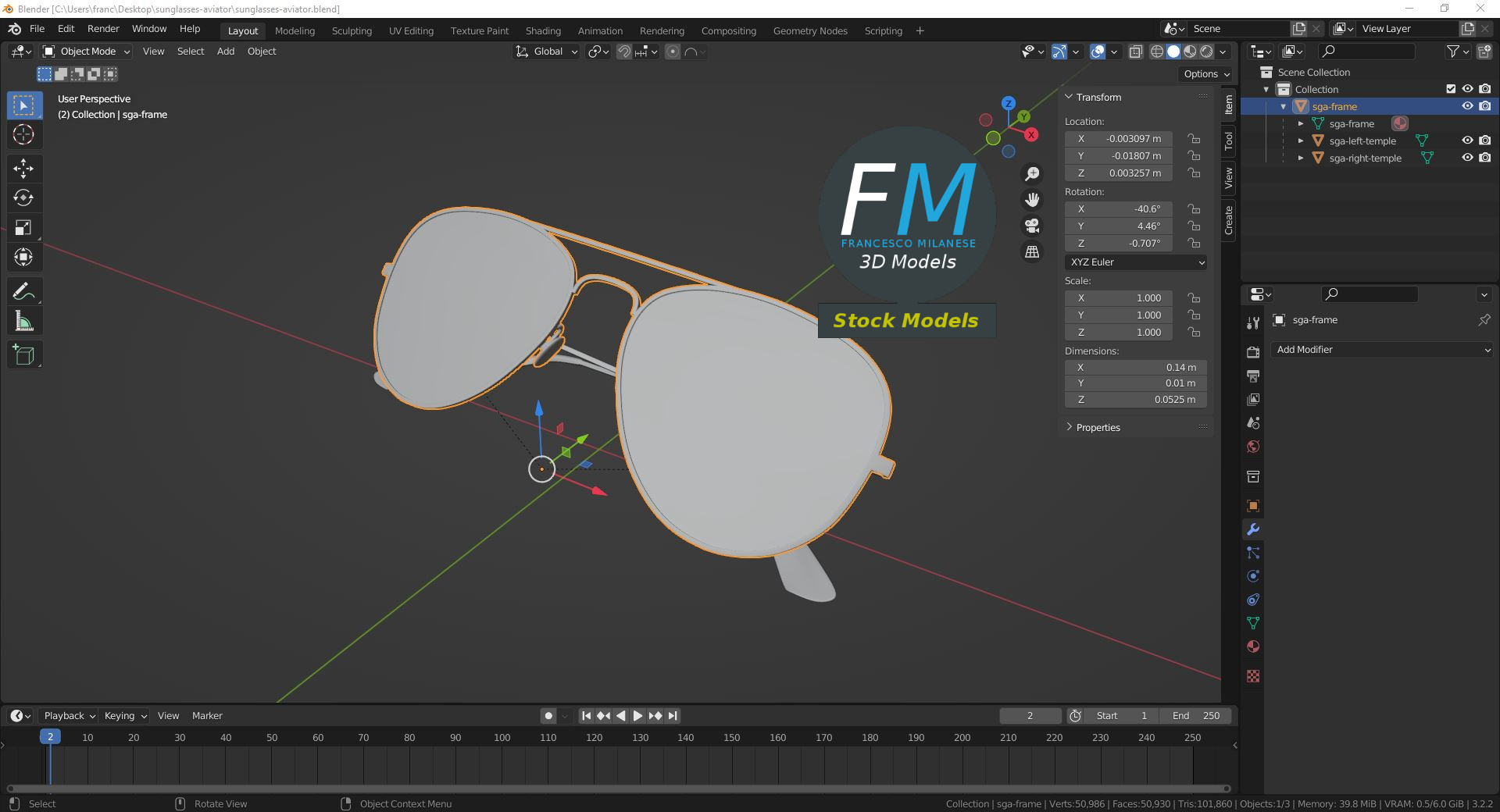 3D-Modell - Piloten-Sonnenbrille - 09