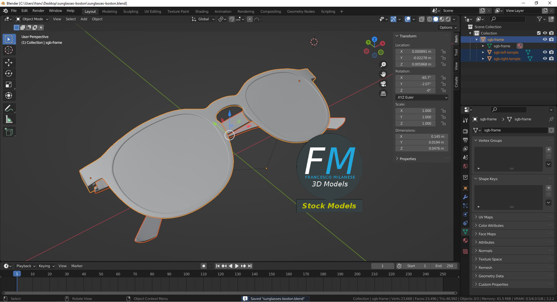 3D-Modell - Runde Boston-Sonnenbrille - 09