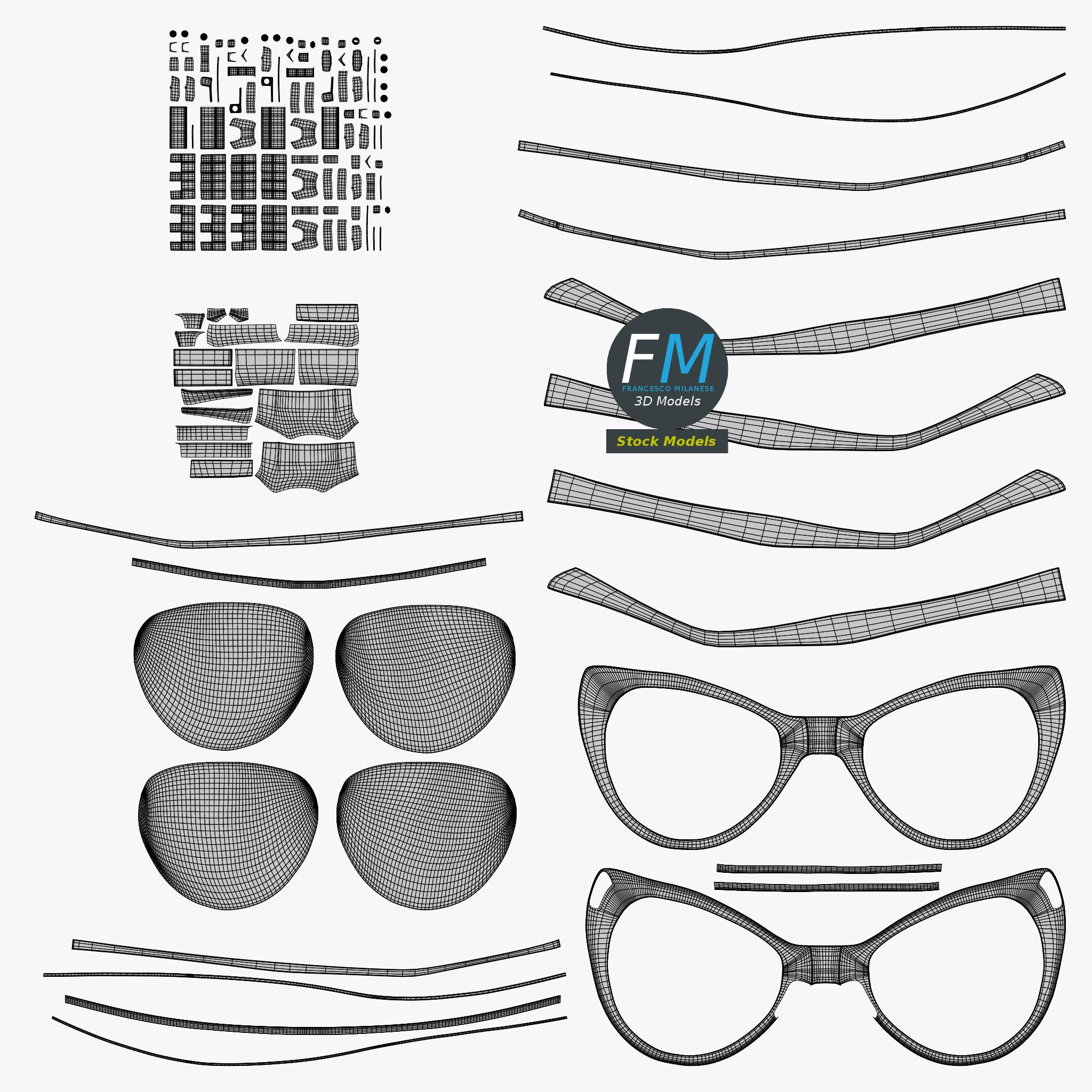 3D-Modell - Caged Cat-Eye-Sonnenbrille - 11 3D-Modell - Caged Cat-Eye-Sonnenbrille - 11