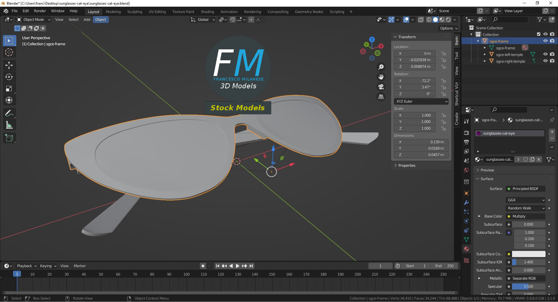 3D-Modell - Cat-Eye-Sonnenbrille - 09