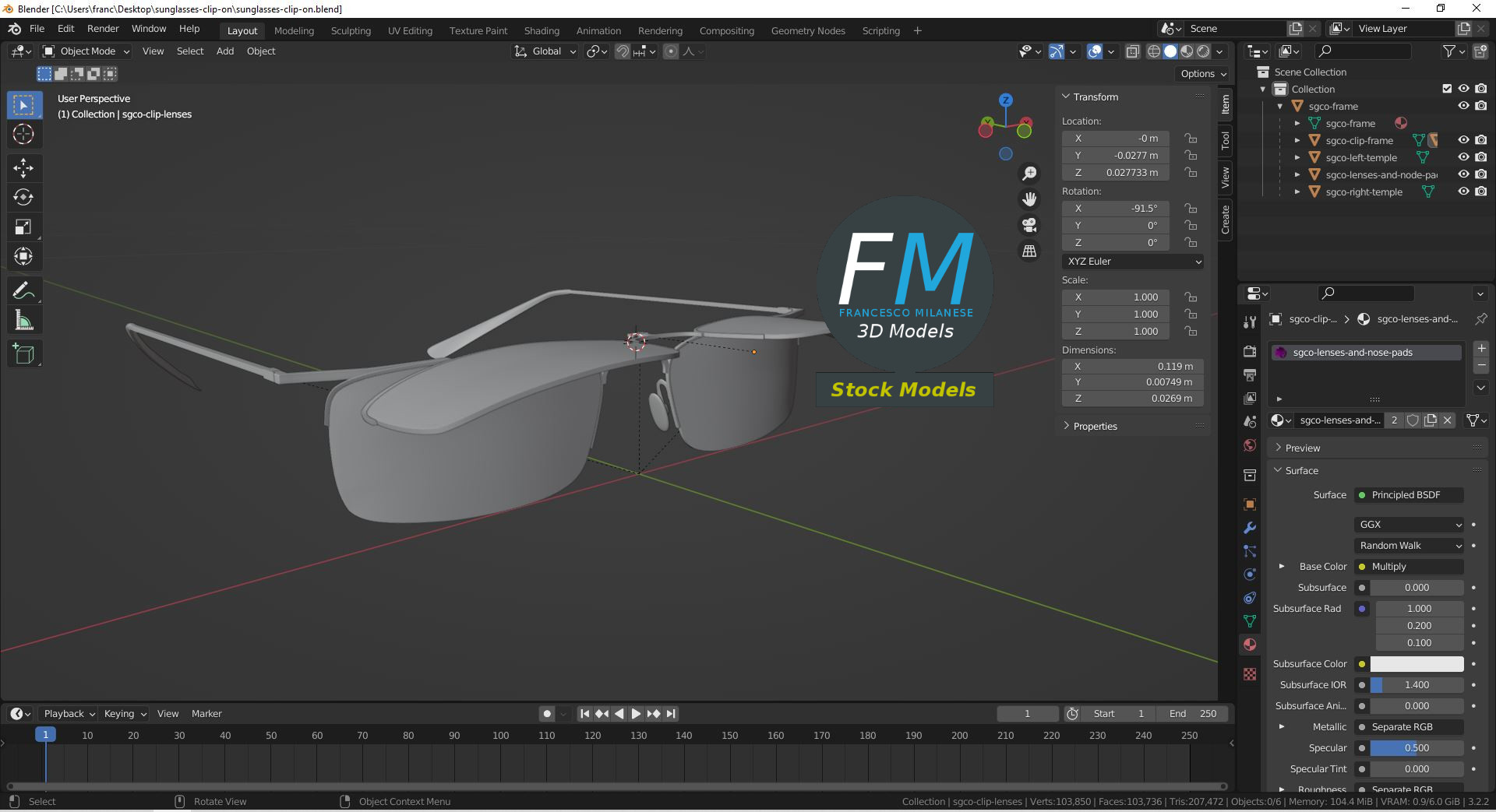 3D-Modell - Clip-On-Sonnenbrille - 09