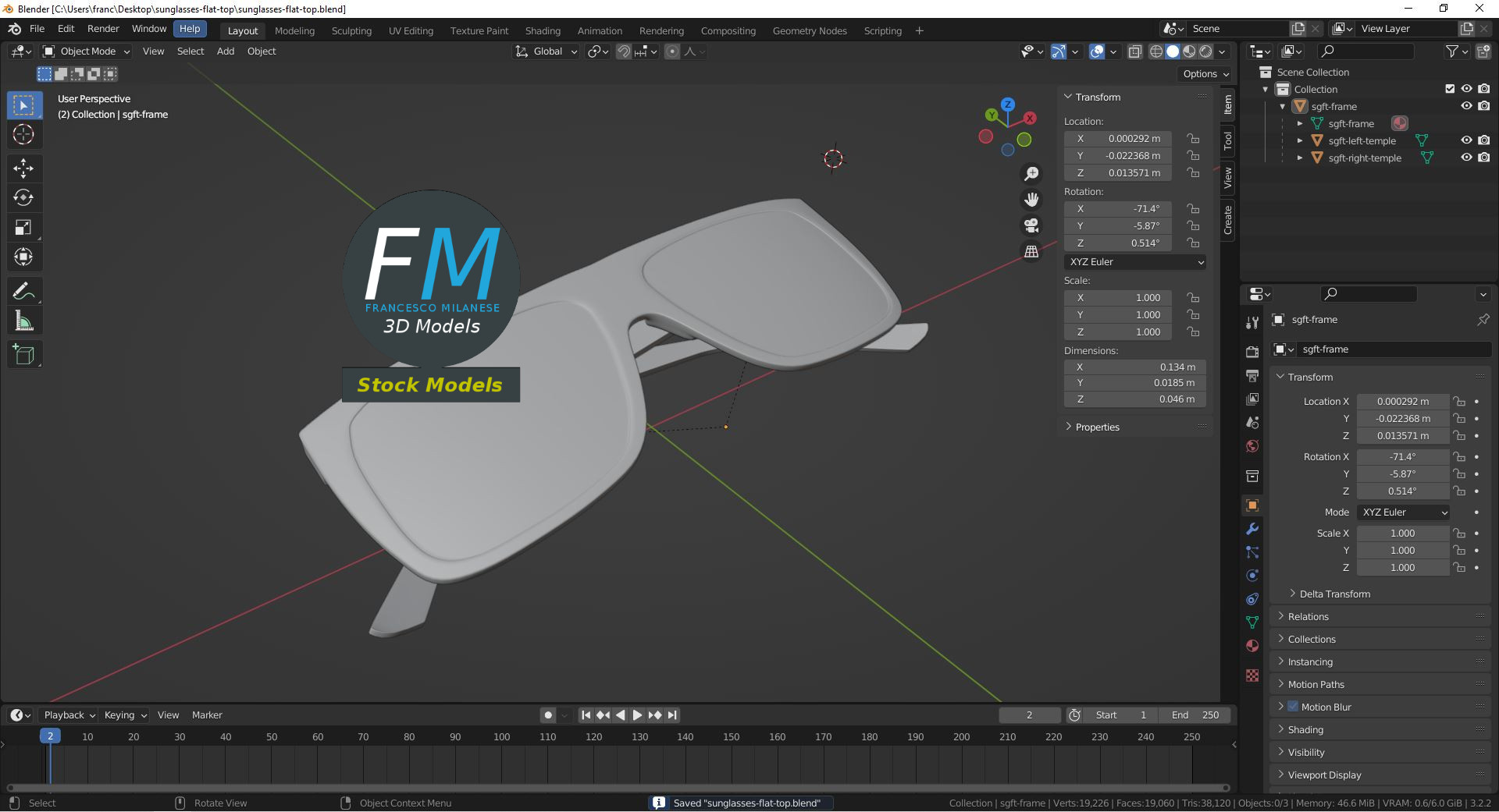3D-Modell - Sonnenbrille mit flacher Oberkante - 09