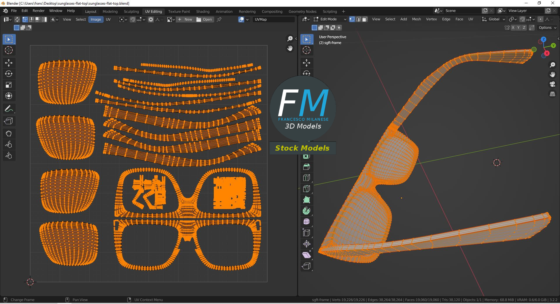3D-Modell - Sonnenbrille mit flacher Oberkante - 10