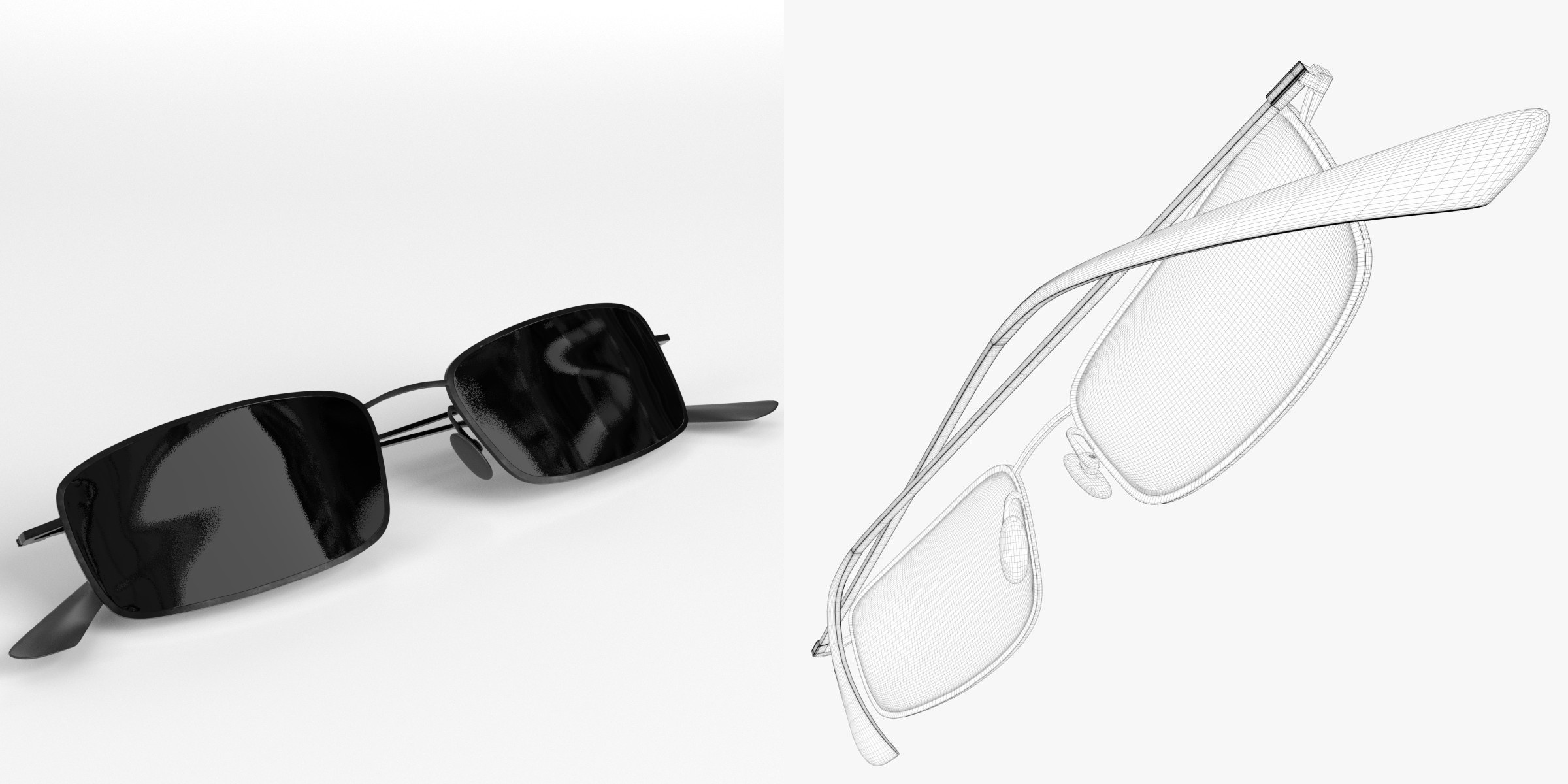 3D-Modell - Rechteckige Vollrand-Sonnenbrille
