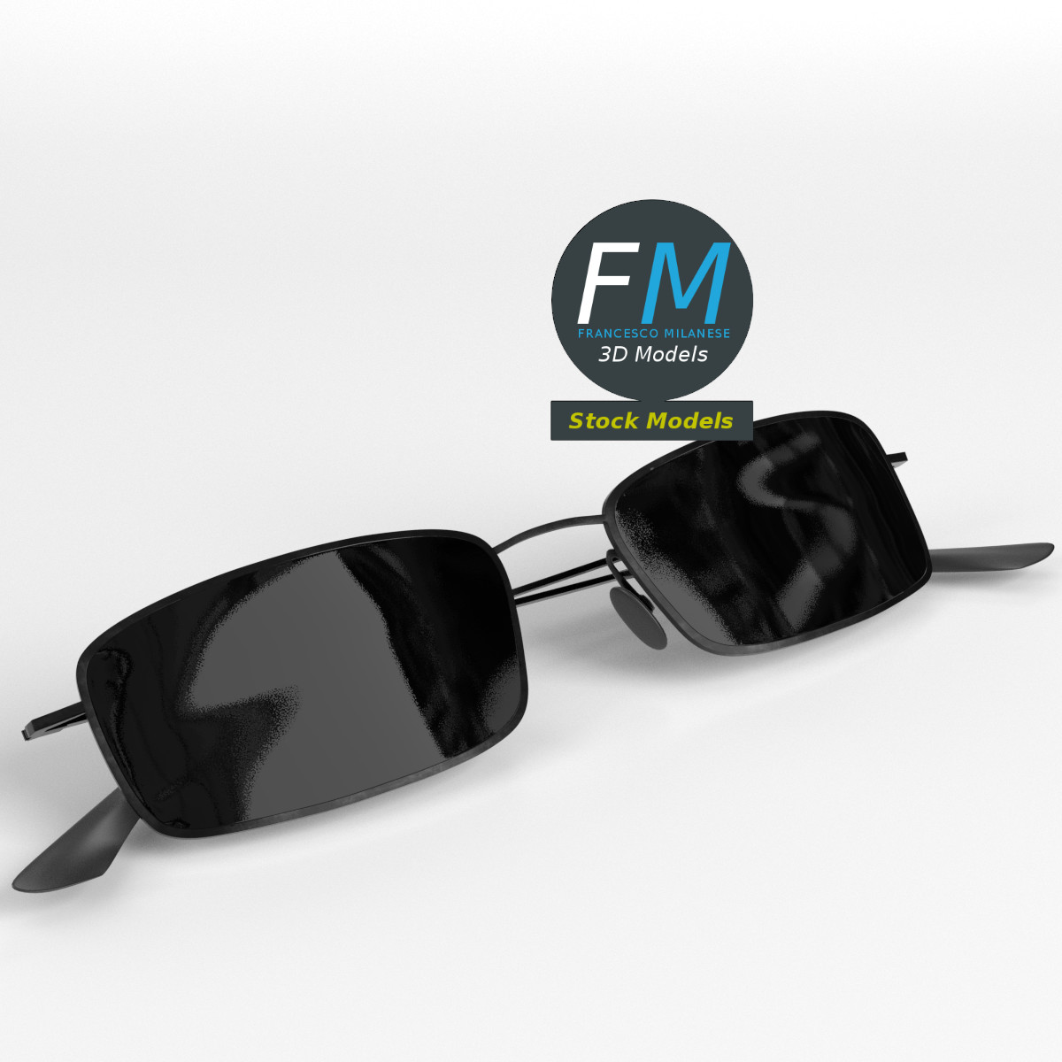 3D-Modell - Rechteckige Vollrand-Sonnenbrille - 01