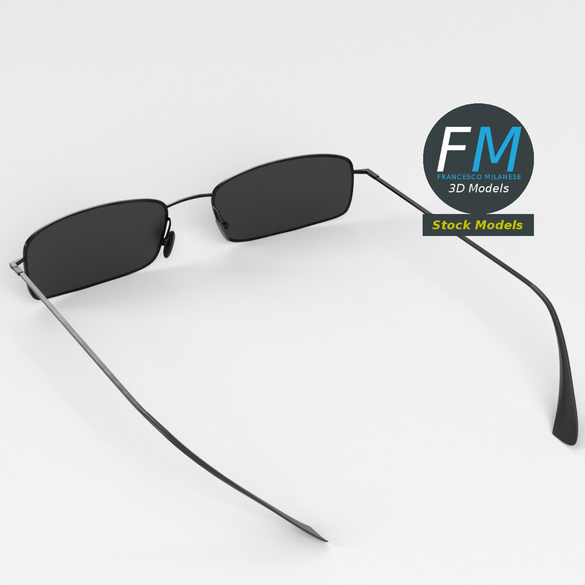 3D-Modell - Rechteckige Vollrand-Sonnenbrille - 02