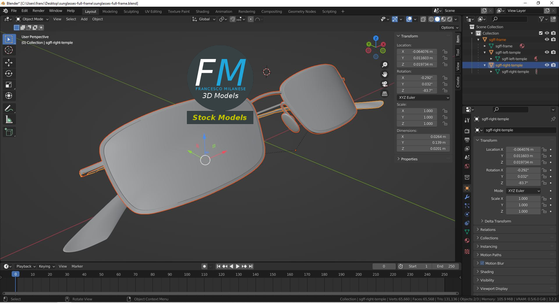 3D-Modell - Rechteckige Vollrand-Sonnenbrille - 09