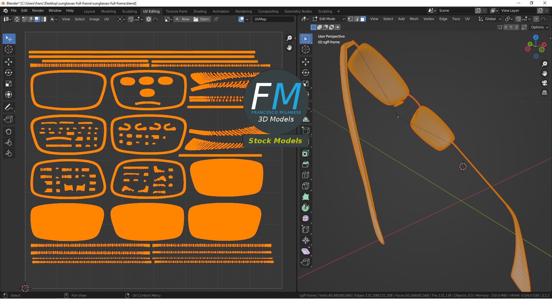3D-Modell - Rechteckige Vollrand-Sonnenbrille - 10