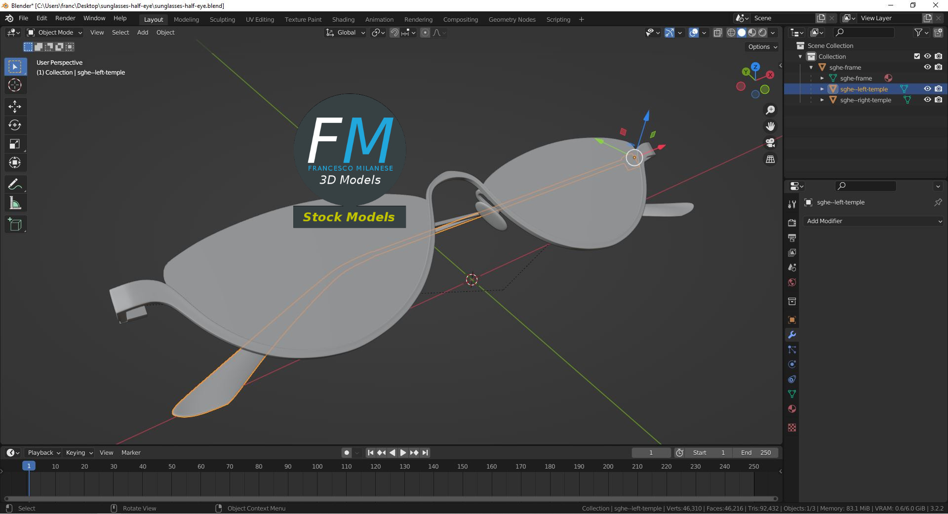 3D-Modell - Half-Eye-Sonnenbrille - 09