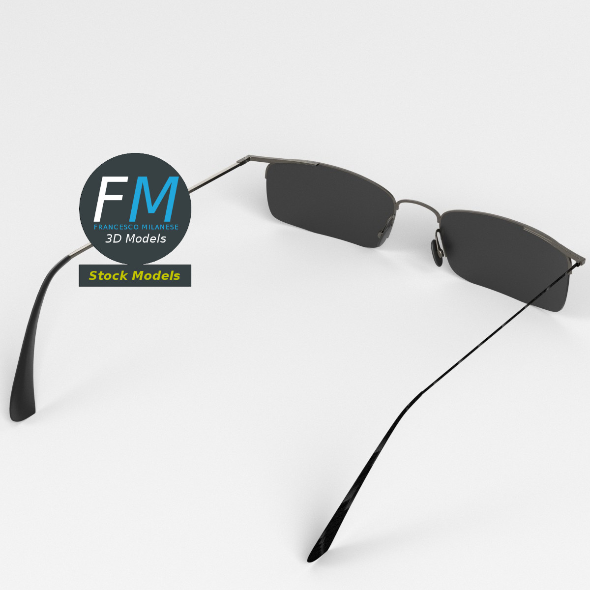 3D-Modell - Quadratische Halbrand-Sonnenbrille - 02