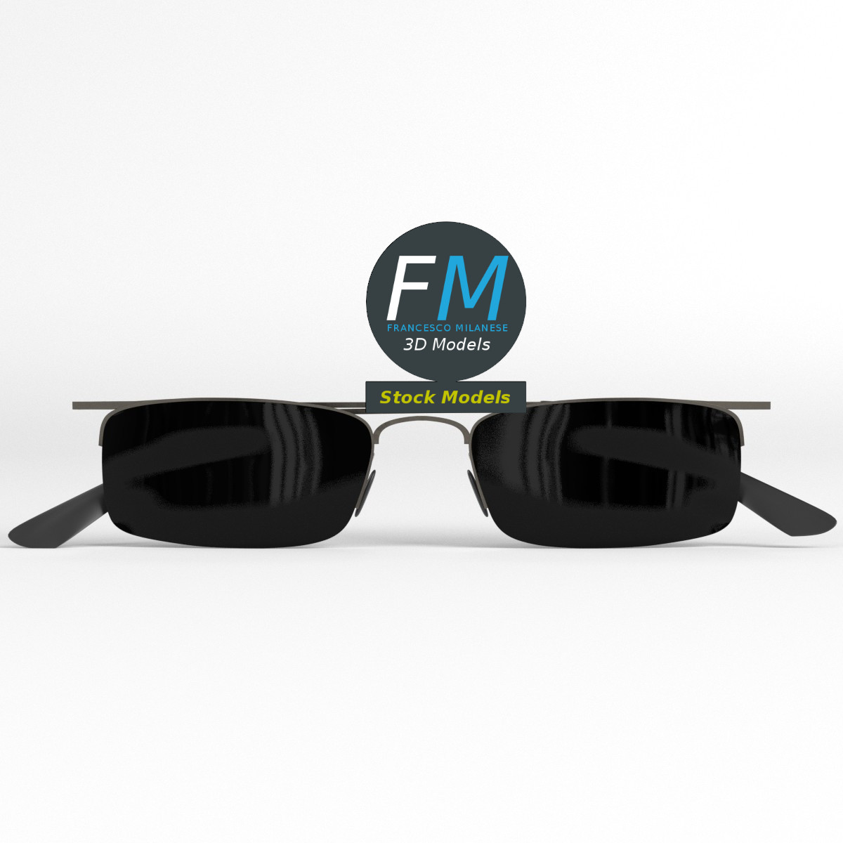 3D-Modell - Quadratische Halbrand-Sonnenbrille - 03