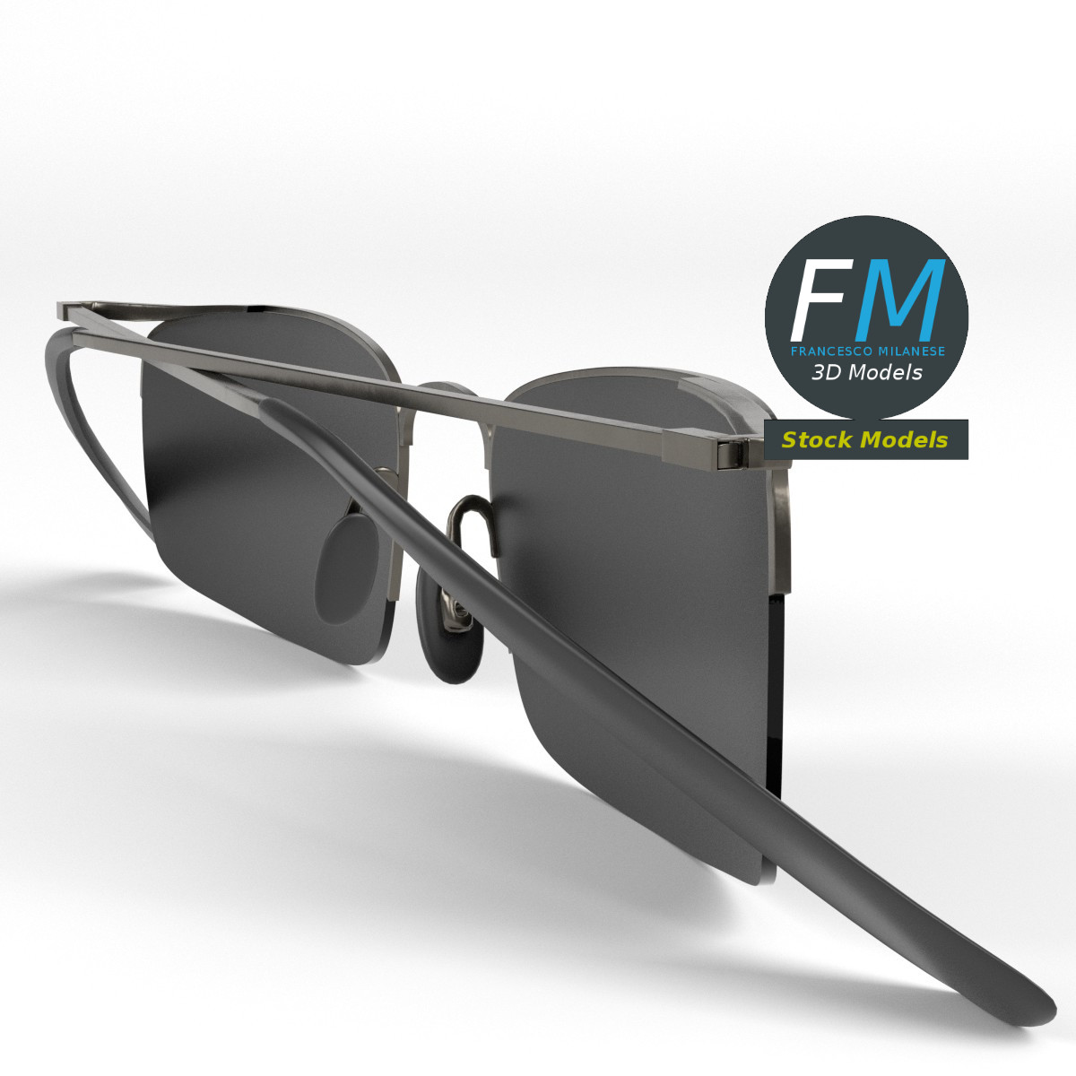 3D-Modell - Quadratische Halbrand-Sonnenbrille - 04