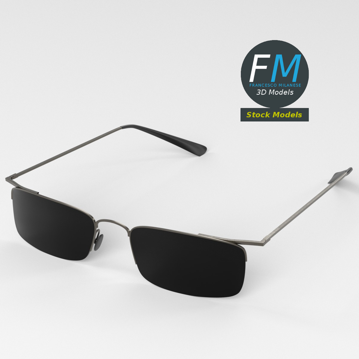 3D-Modell - Quadratische Halbrand-Sonnenbrille - 05