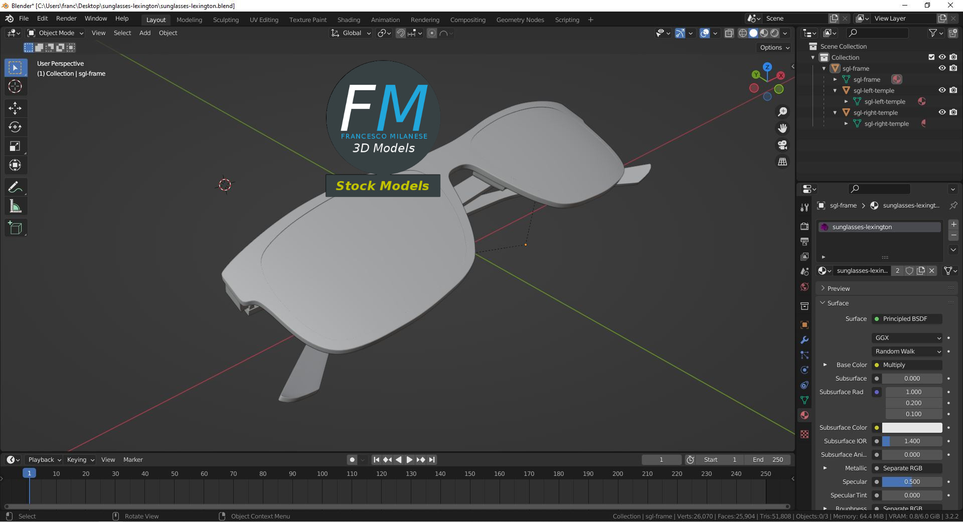 3D-Modell - Rechteckige Sonnenbrille - 09