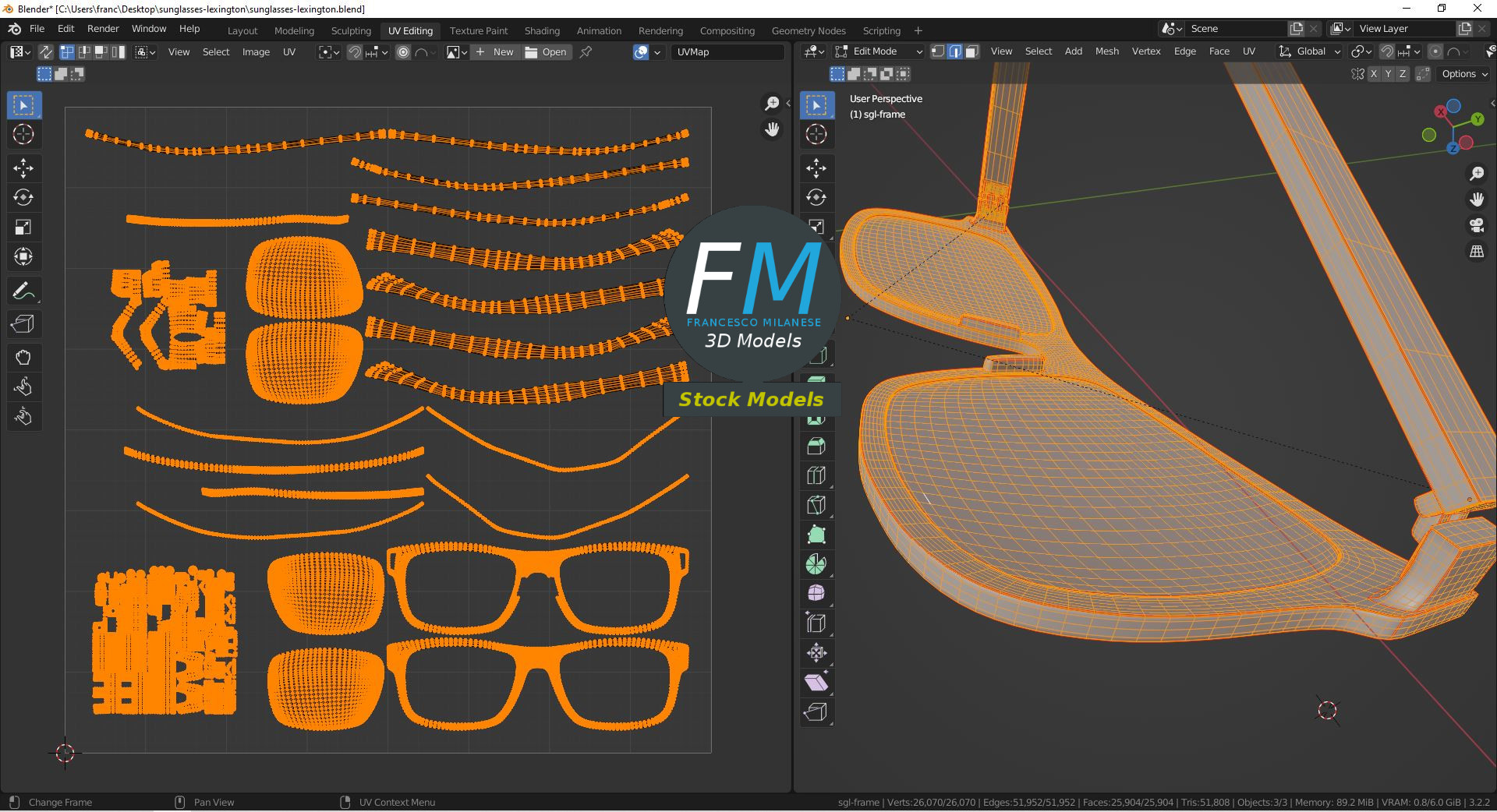 3D-Modell - Rechteckige Sonnenbrille - 10