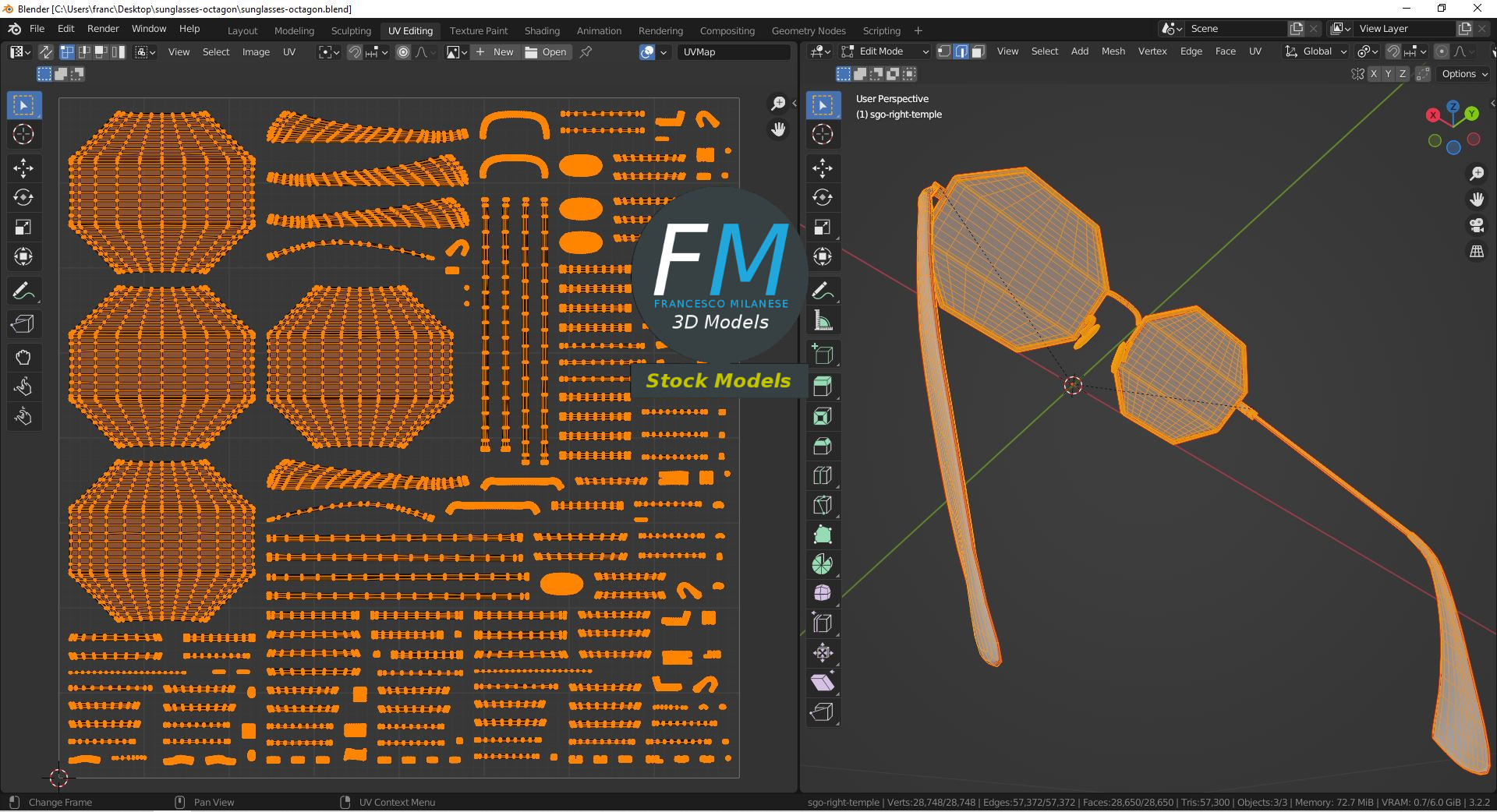 3D-Modell - Achteckige Sonnenbrille - 10